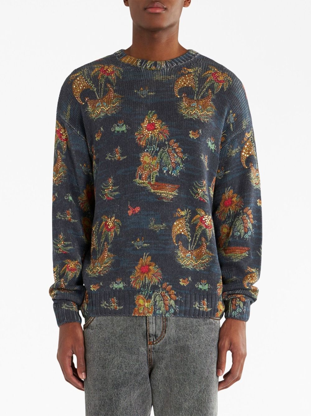 motif-print silk-linen jumper - 2