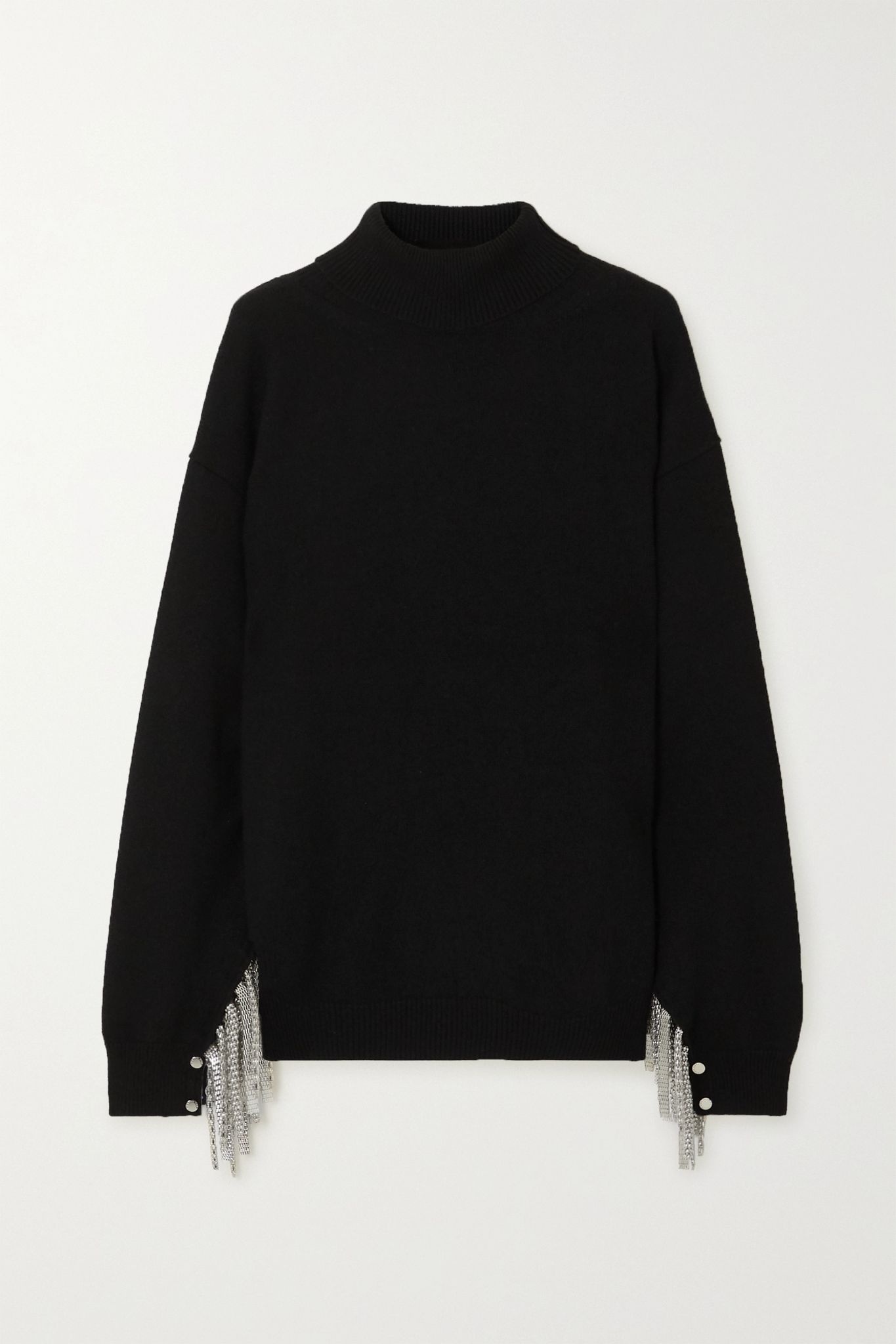 Chain-embellished wool, silk and cashmere-blend turtleneck sweater - 1