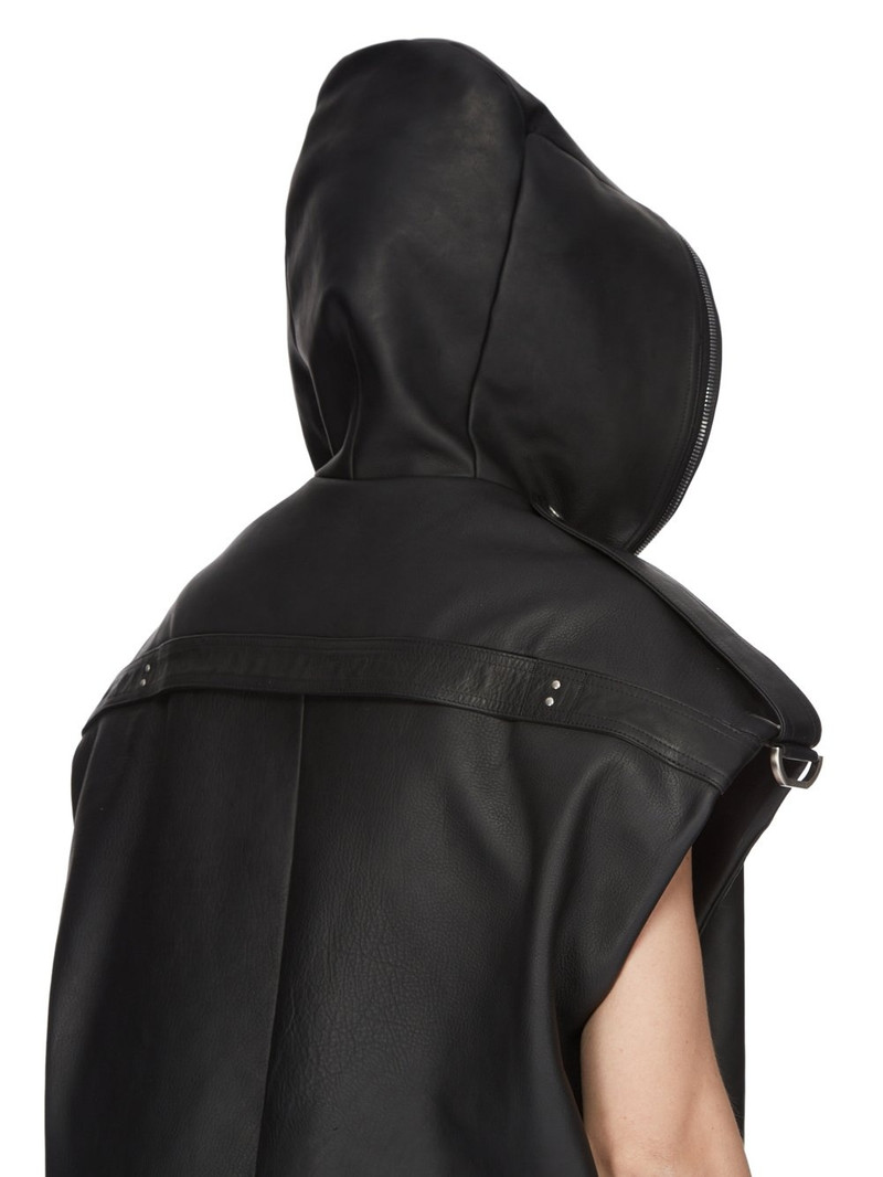 Black Sleeveless Leather Hoodie 6