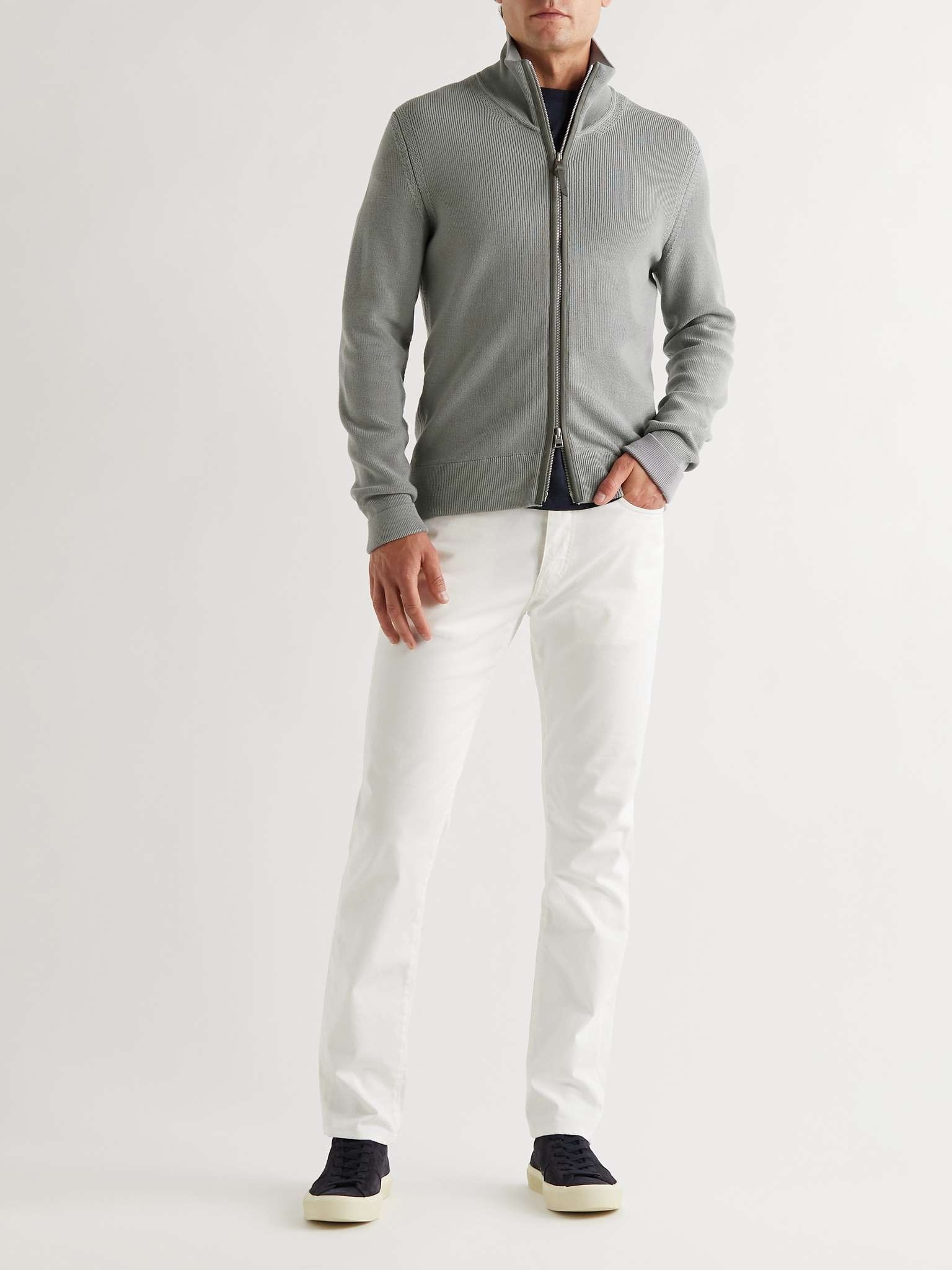 Slim-Fit Leather-Trimmed Wool Zip-Up Cardigan - 2