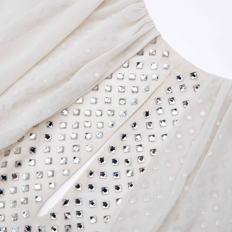 Cream Rhinestone Cape Maxi Dress 5