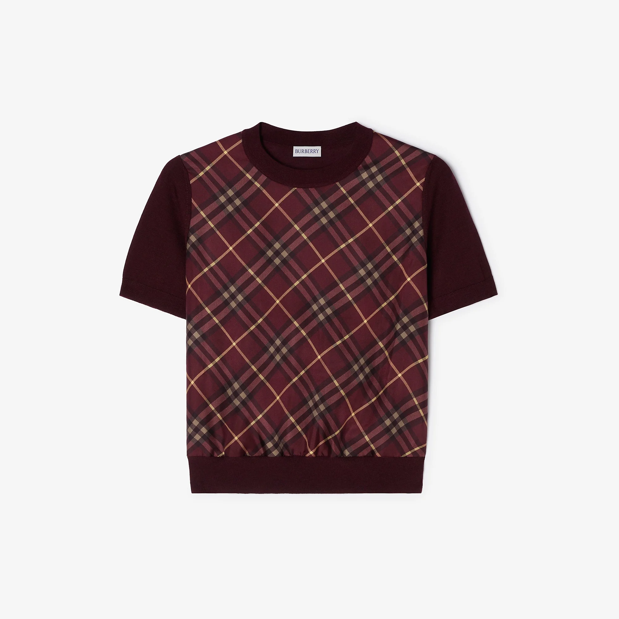 Check Panel Wool Silk T-shirt - 1
