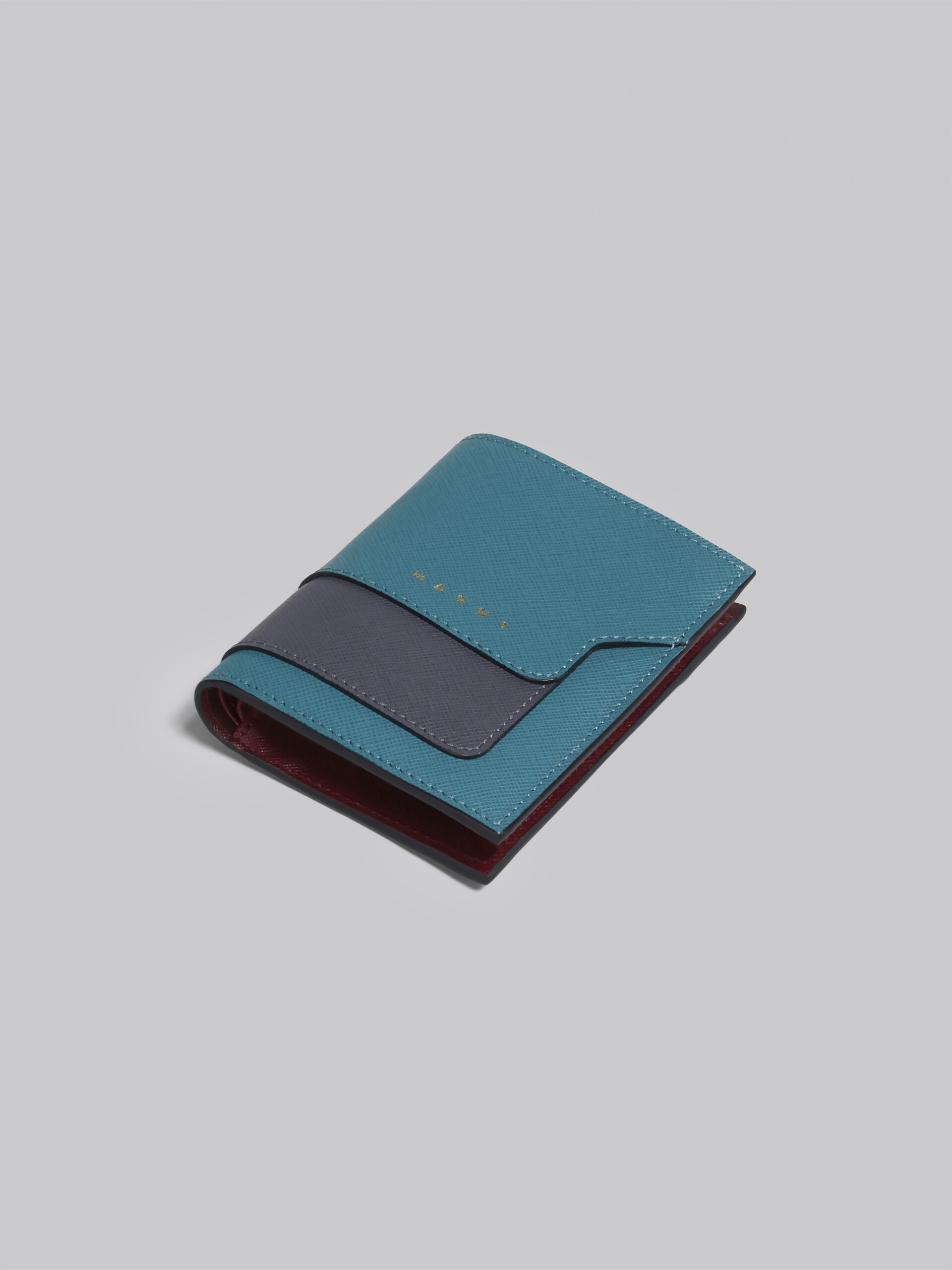 BLUE GREY AND RED SAFFIANO LEATHER BI-FOLD WALLET - 5