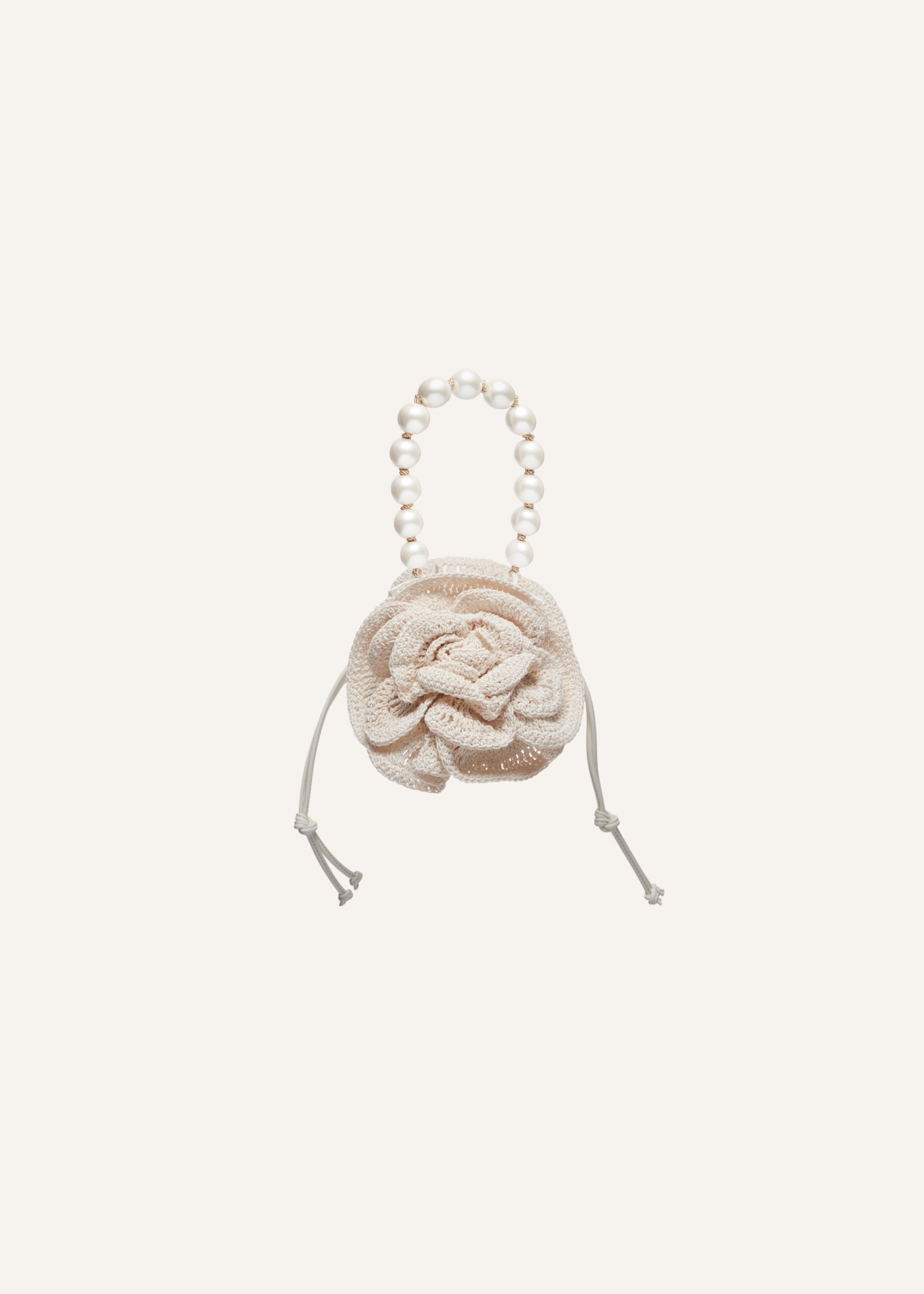Magda bag pearl strap in cream crochet - 1