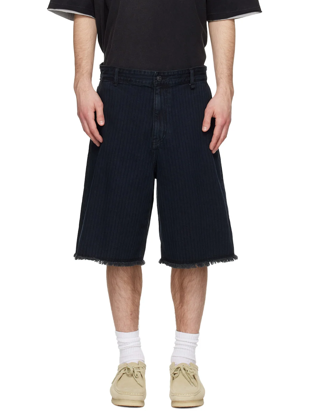 Black Stripe Denim Bermuda Shorts - 1