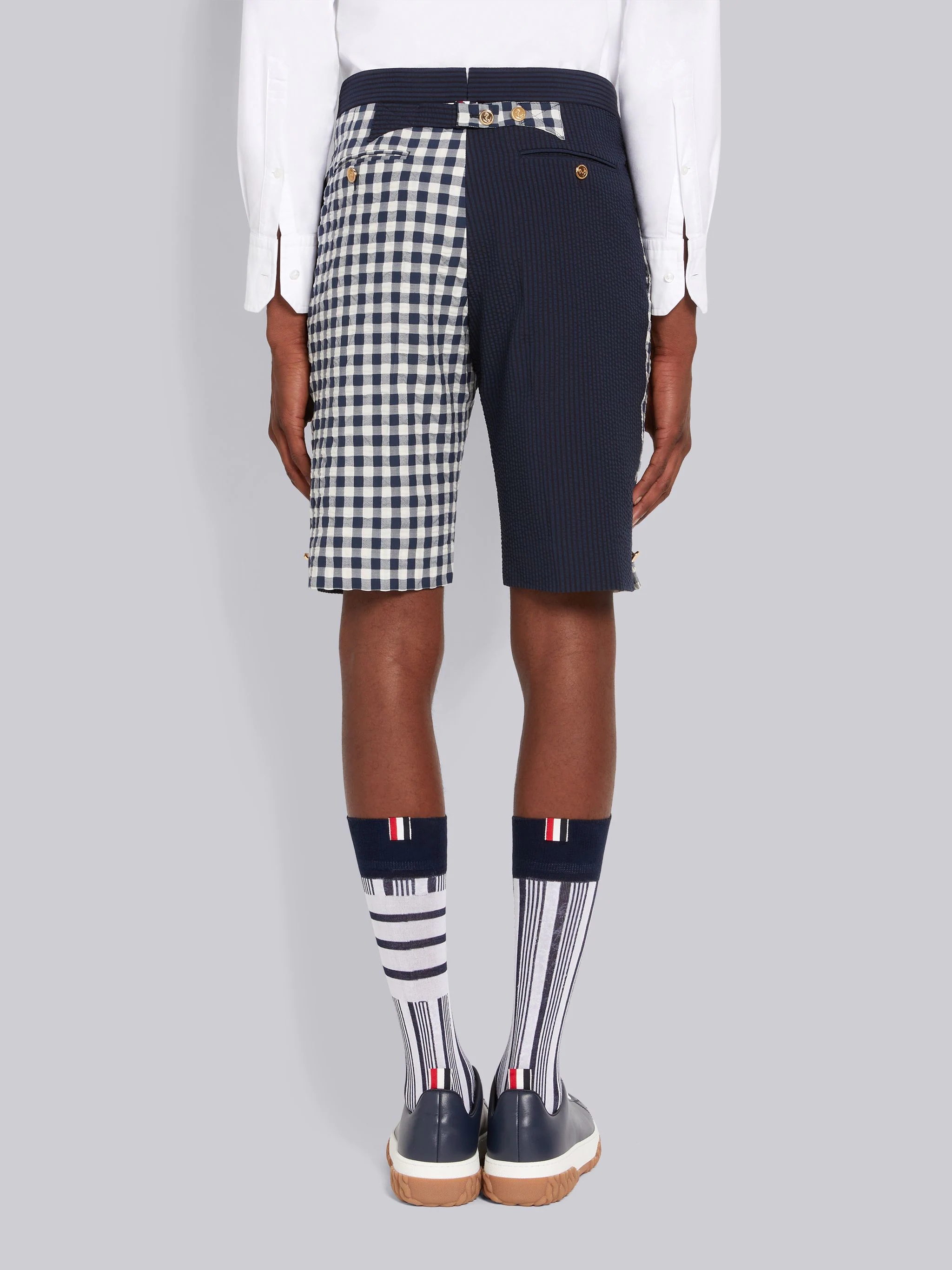 Navy Fun-Mix Wool Seersucker Classic Backstrap Short - 3