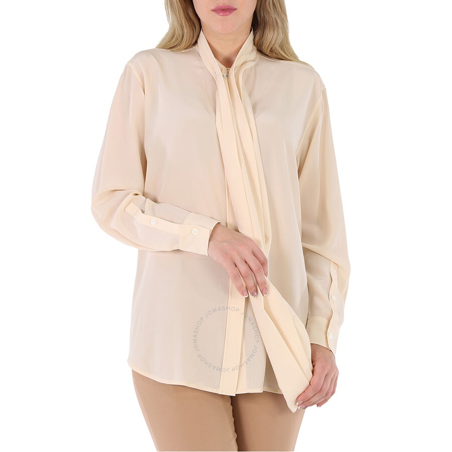 Burberry Pale Biscuit Kimmy Silk Pussy Bow Blouse - 1