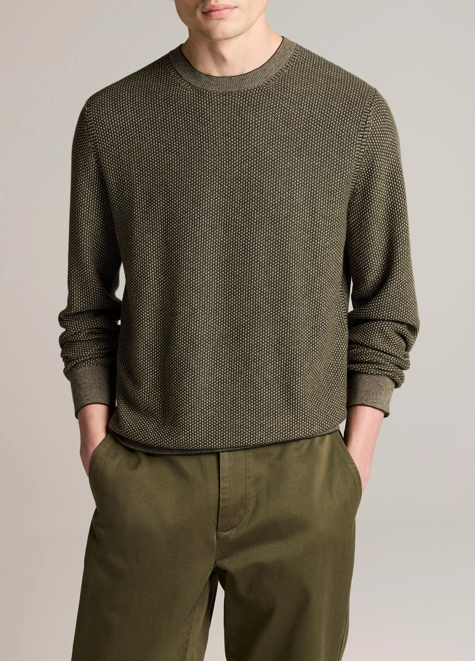 Geo-Jacquard Wool-Blend Crew Neck Sweater - 1