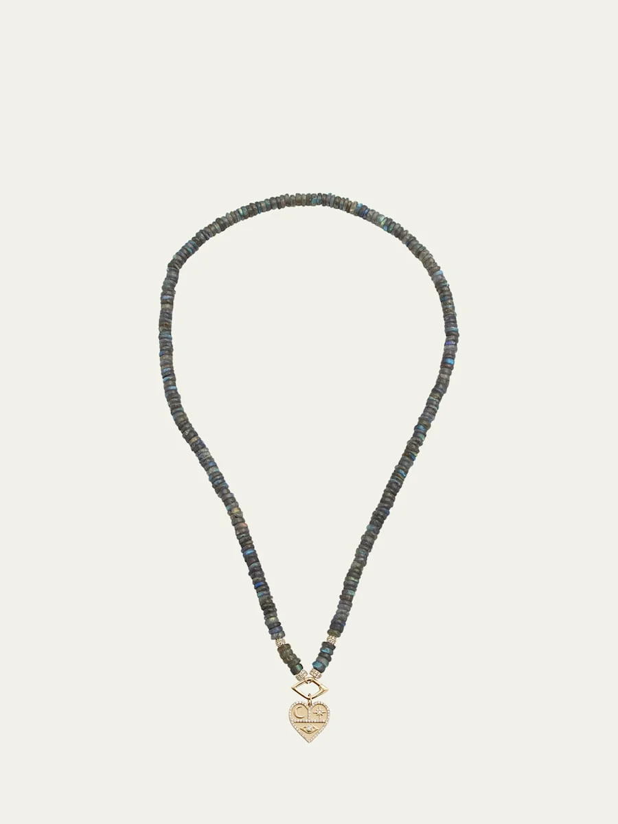 14K Diamond and Labradorite Necklace with Icon Heart Charm - 1