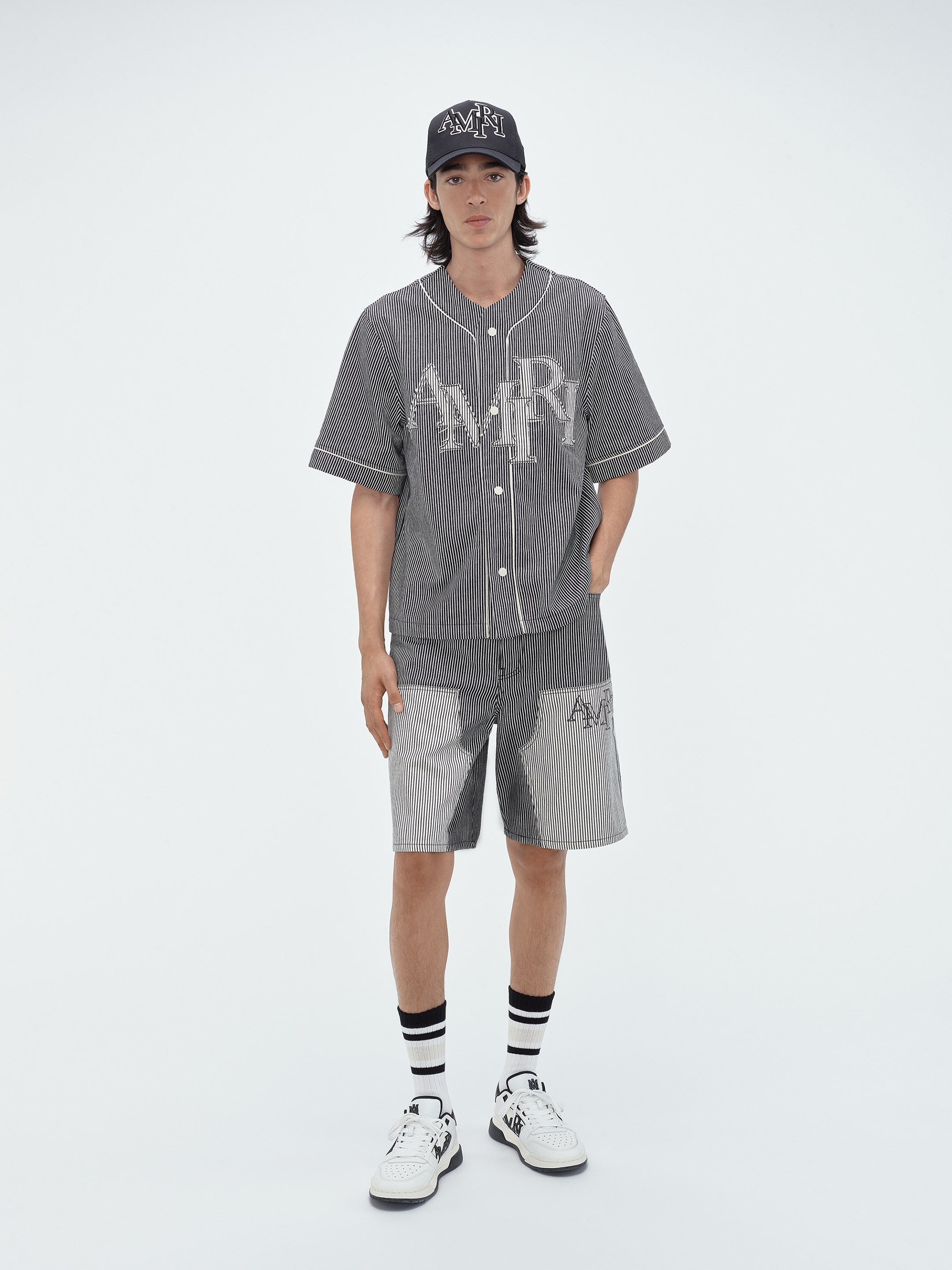 STRIPED DENIM CARPENTER SHORT - 2
