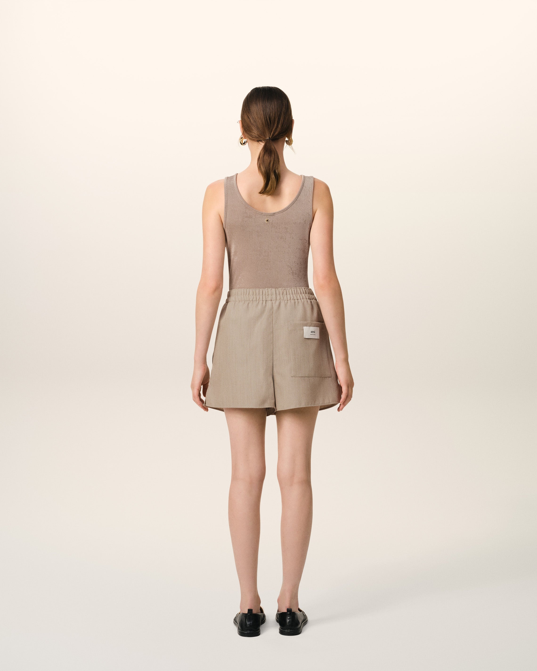 BEIGE WOOL ELASTICATED SHORT - 4