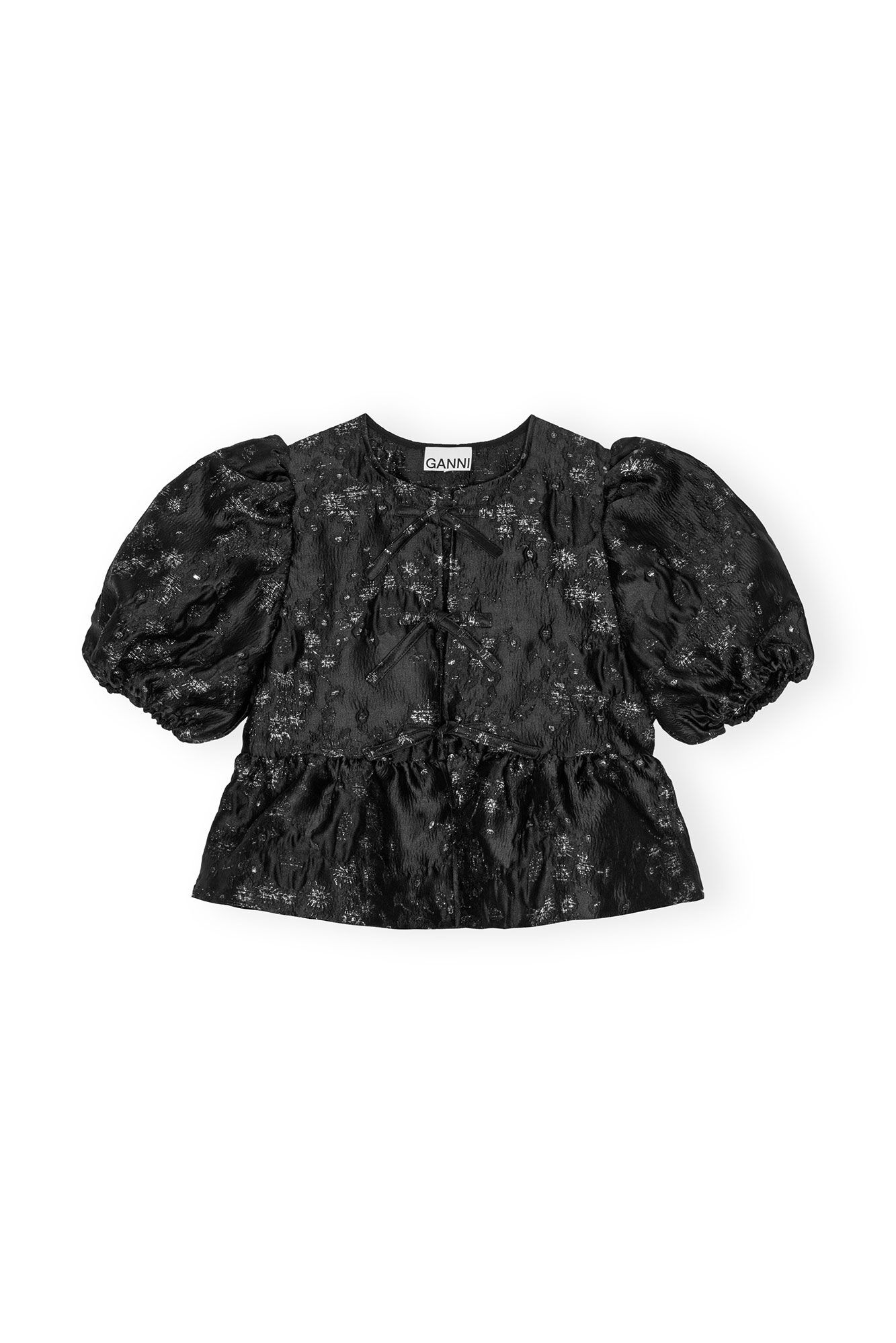 BLACK/SILVER 3D JACQUARD PEPLUM BLOUSE - 6