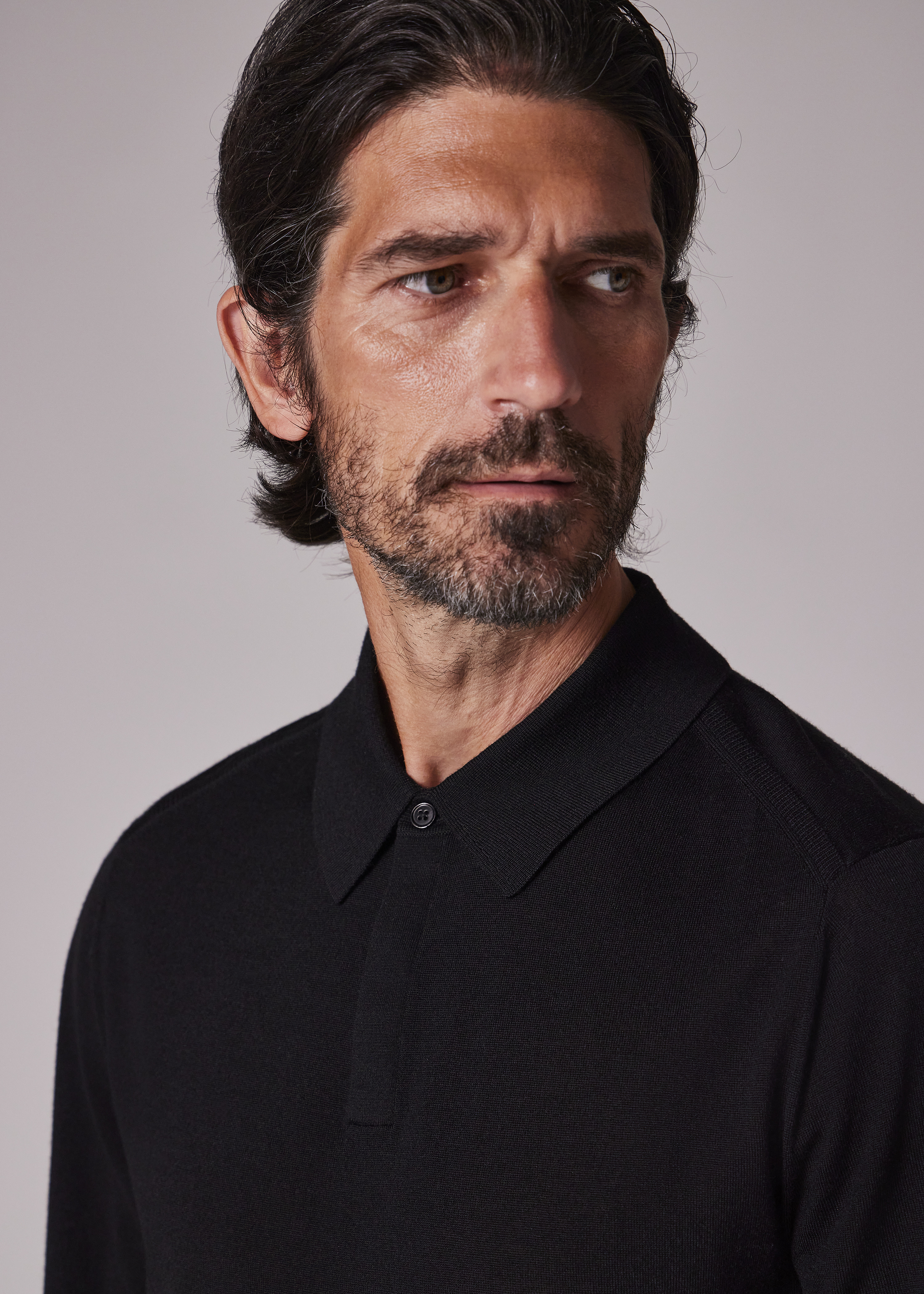 Black Merino Wool Short Sleeve Polo Shirt - 3