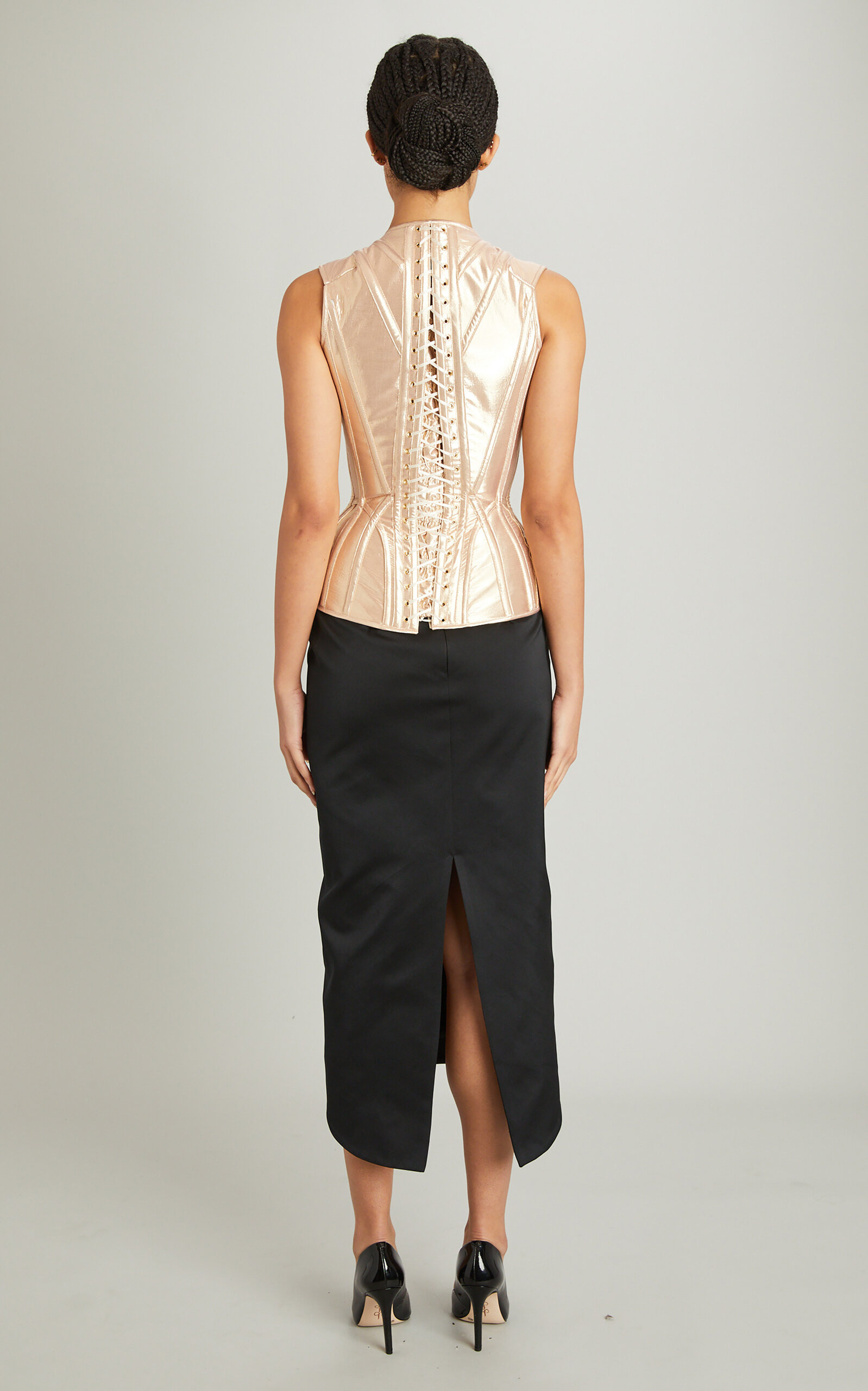Adam Satin Zipper-Detailed Corset Top gold - 6