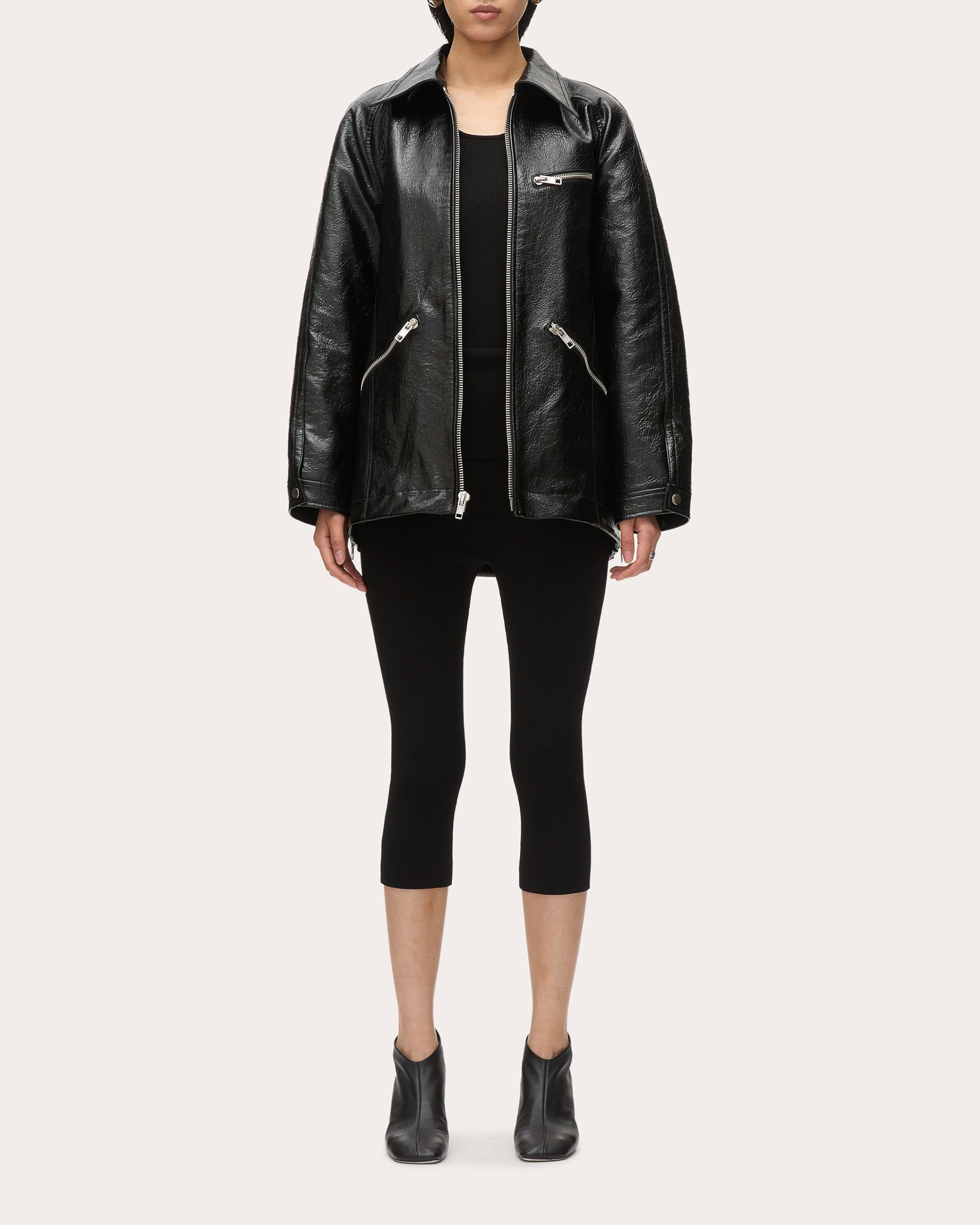 Zipper-Embellished Faux Leather Jacket - 5