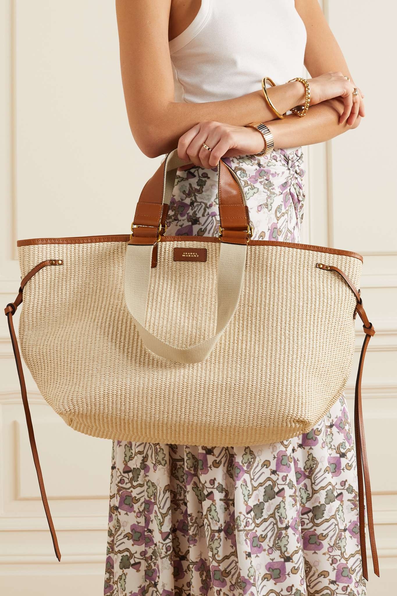 Wardy leather-trimmed raffia tote - 2