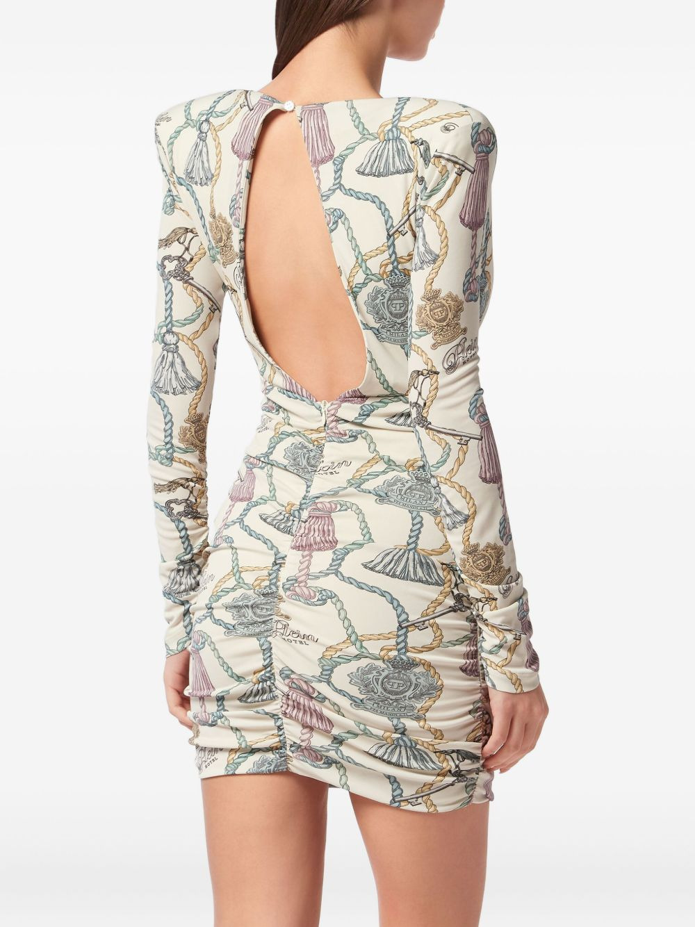 tassel-print long-sleeve mini dress - 3