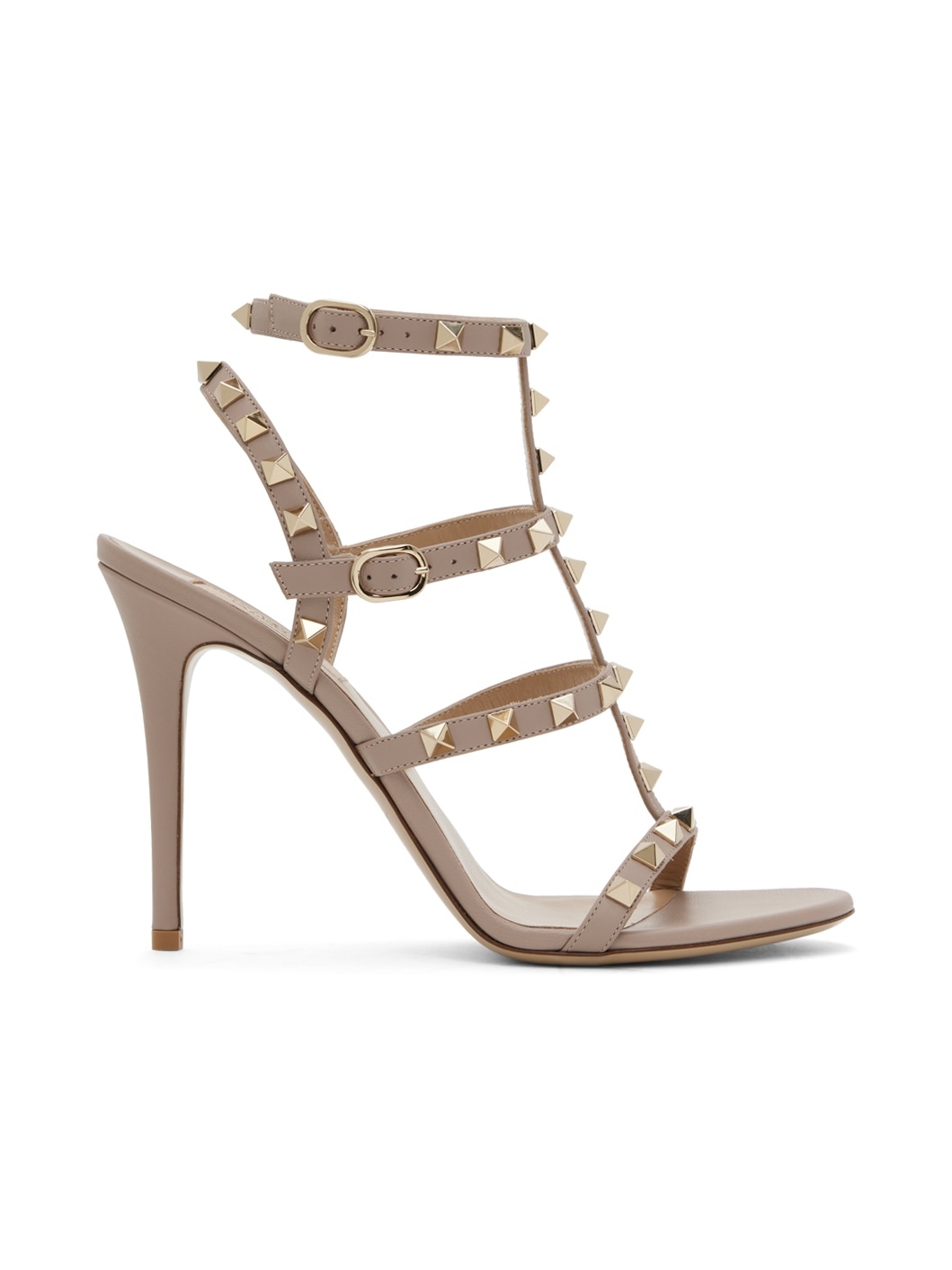 Beige Rockstud Heeled Sandals - 1