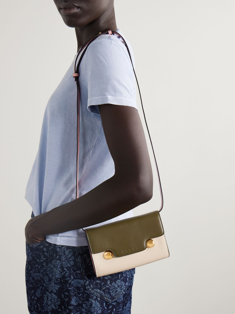 Marni Trunkaroo embellished color-block leather shoulder bag Green outlook