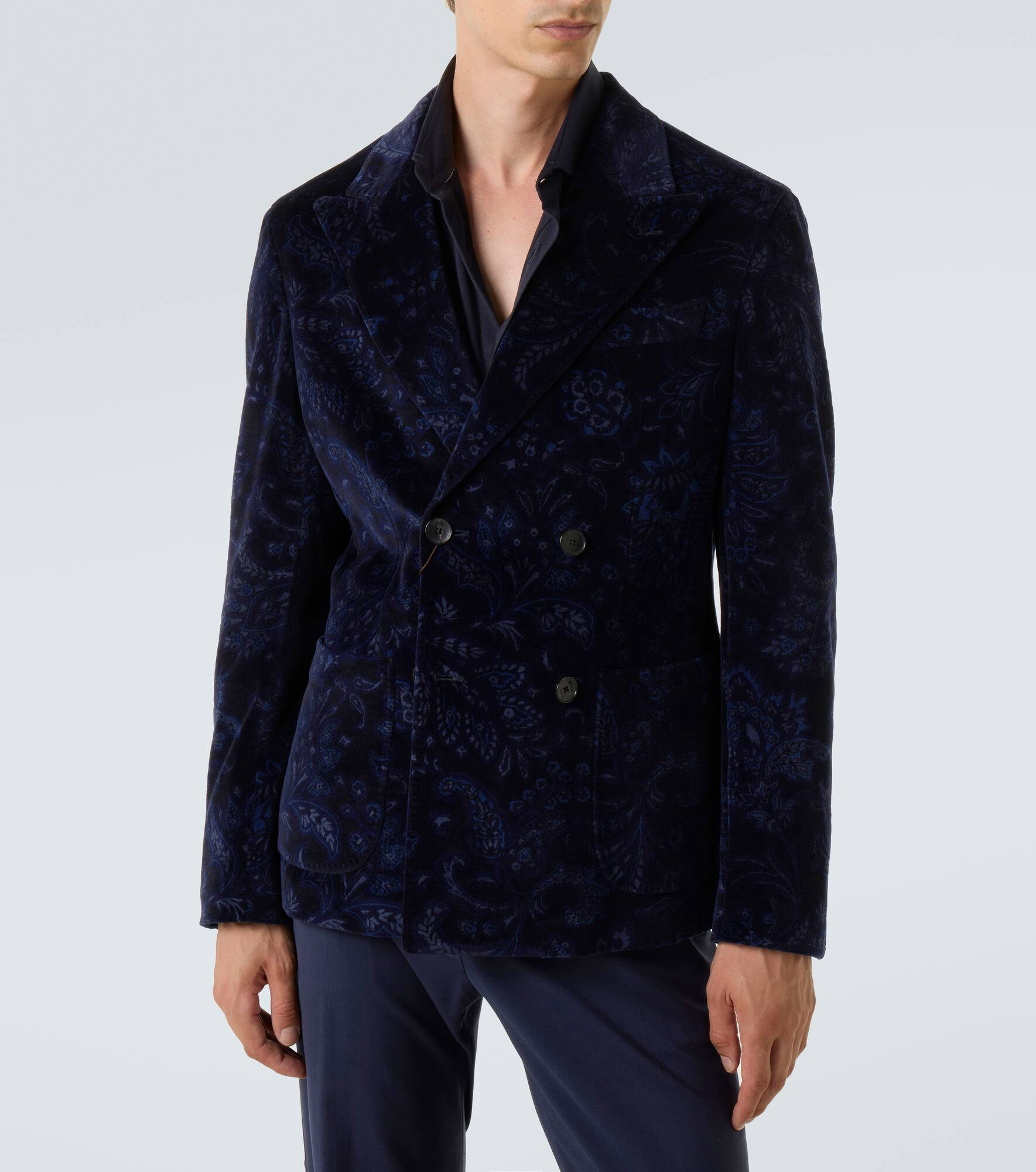 Double-breasted cotton-blend velvet blazer - 3