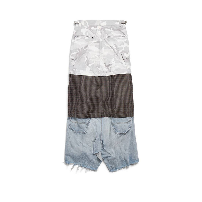 Women's Grayscale Camo Maxi Layered Cargo Skirt in Multicolored 6