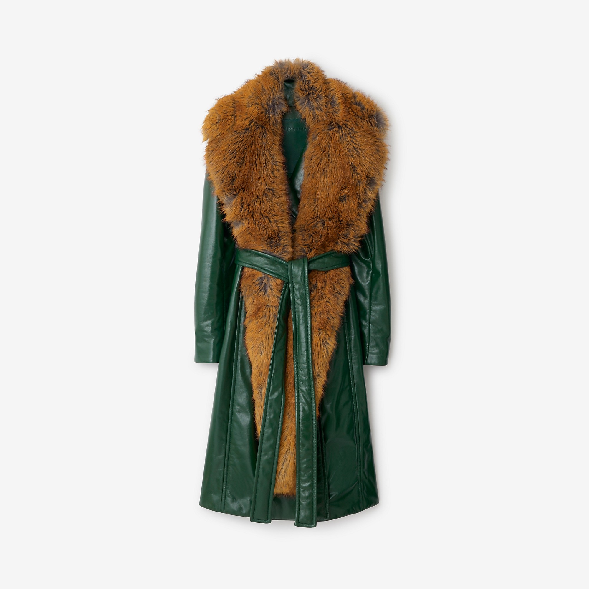 Faux Fur Collar Leather Coat - 1