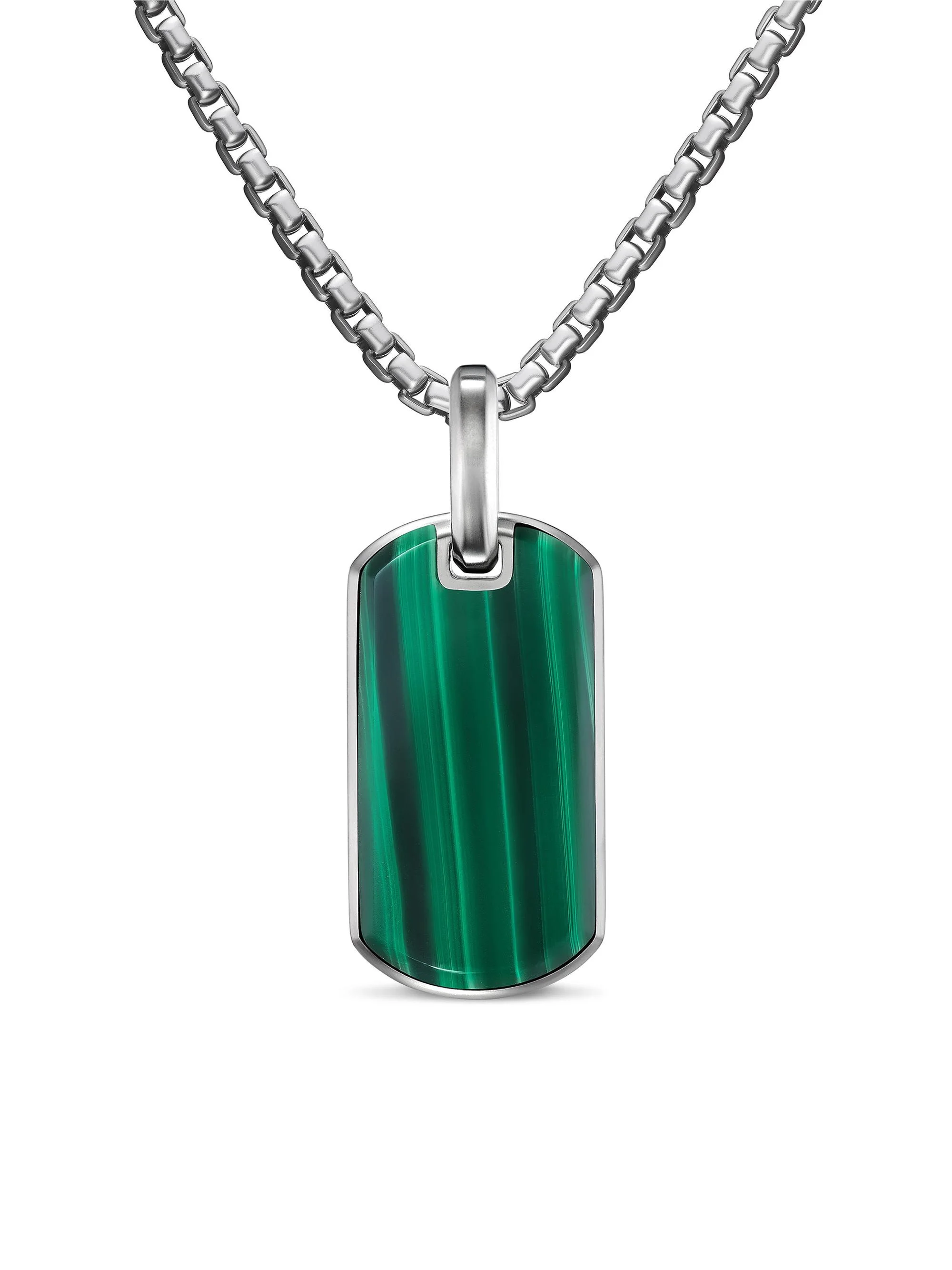 Men's Chevron Tag in Sterling Silver - Malachite - 1