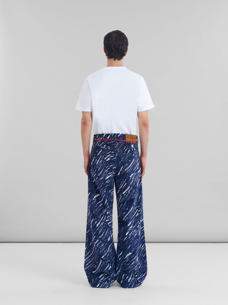 BLUE FLOCKED DENIM FLARED JEANS WITH CRAYON PRINT 3