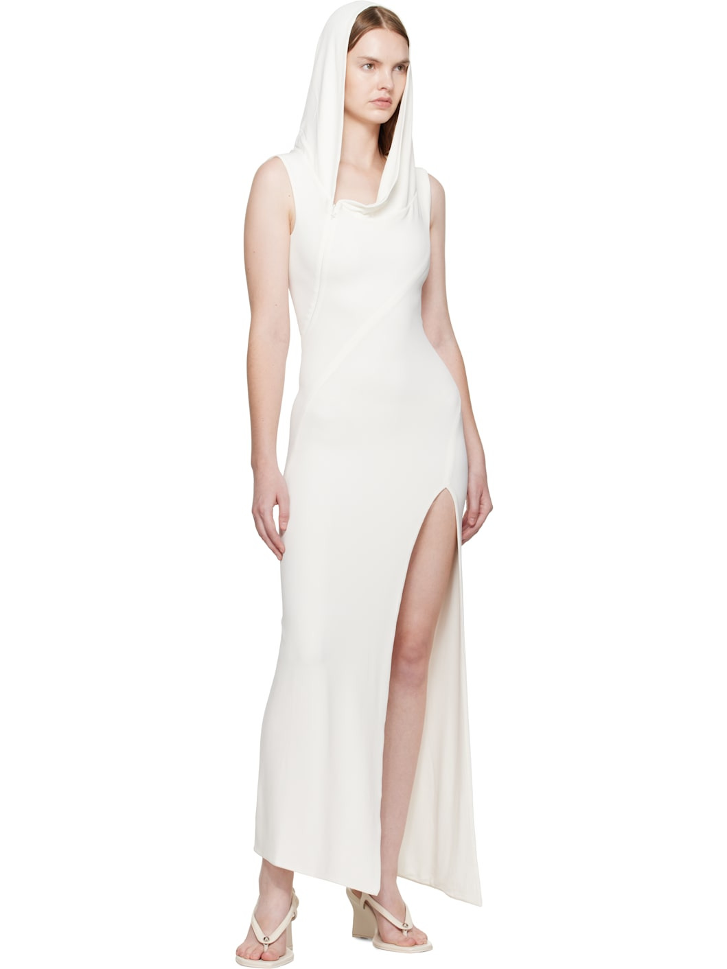 White Hooded Sleeveless Maxi Dress - 4
