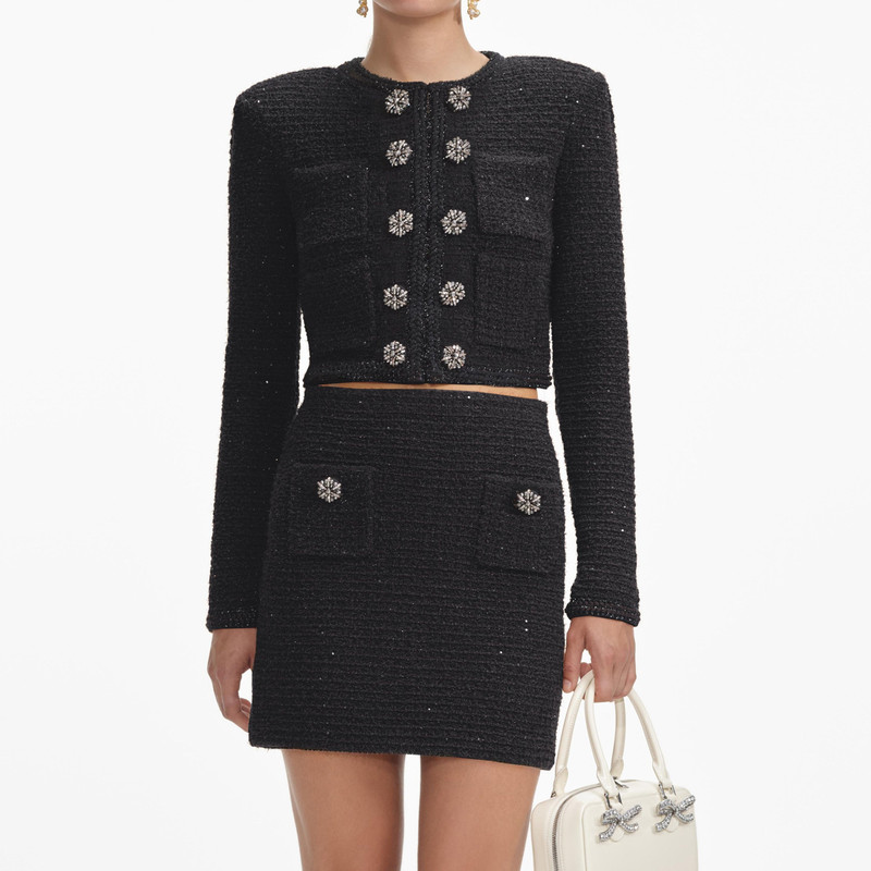 Black Textured Knit Mini Skirt 4