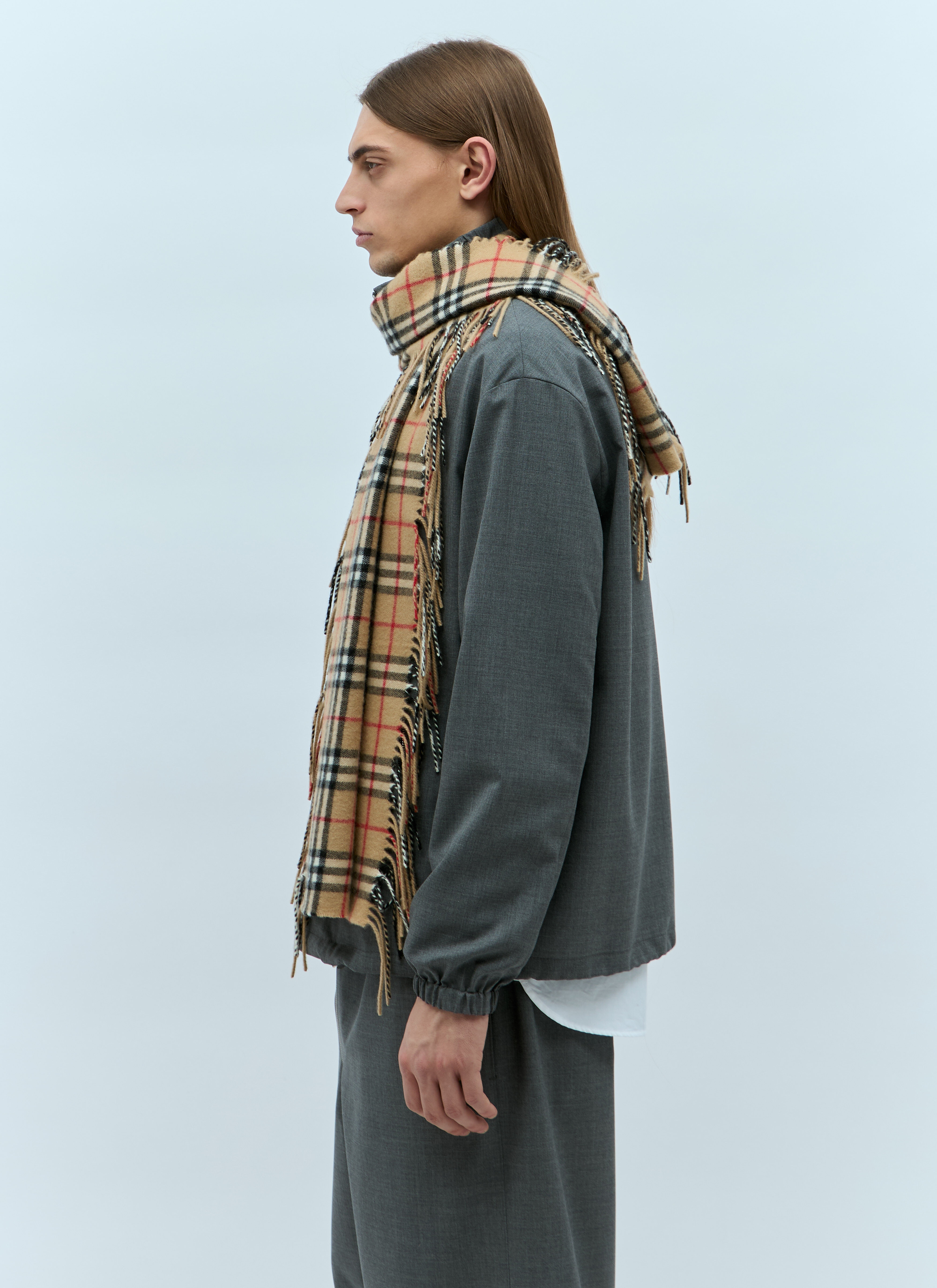 Check Cashmere Fringed Scarf - 2