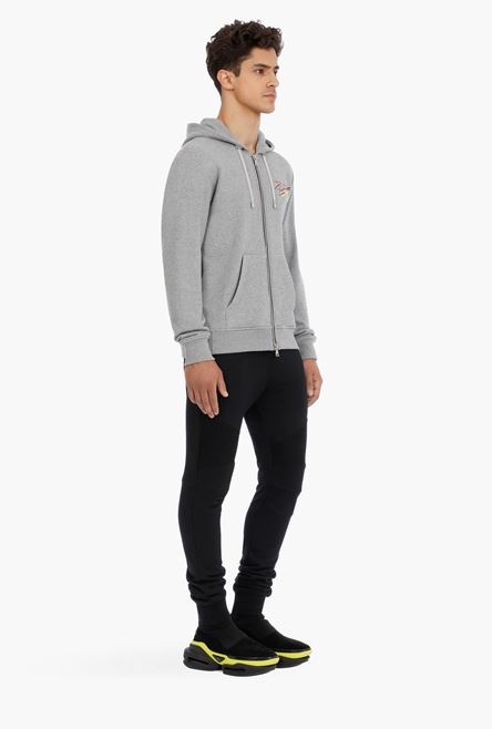 Gray cotton sweatshirt with small multicolor Balmain Paris logo - 6