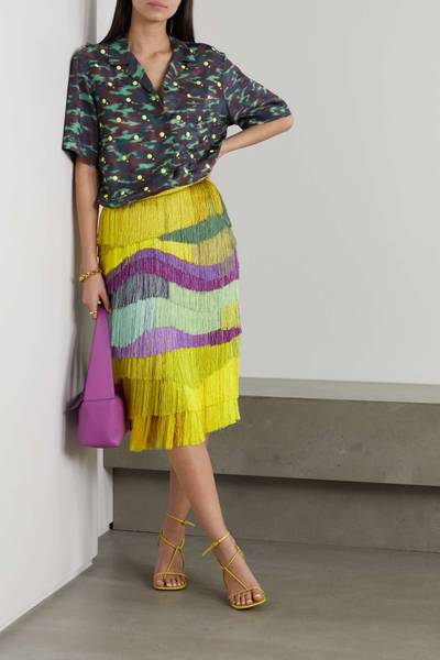 Dries Van Noten Salby fringed crepe midi skirt outlook