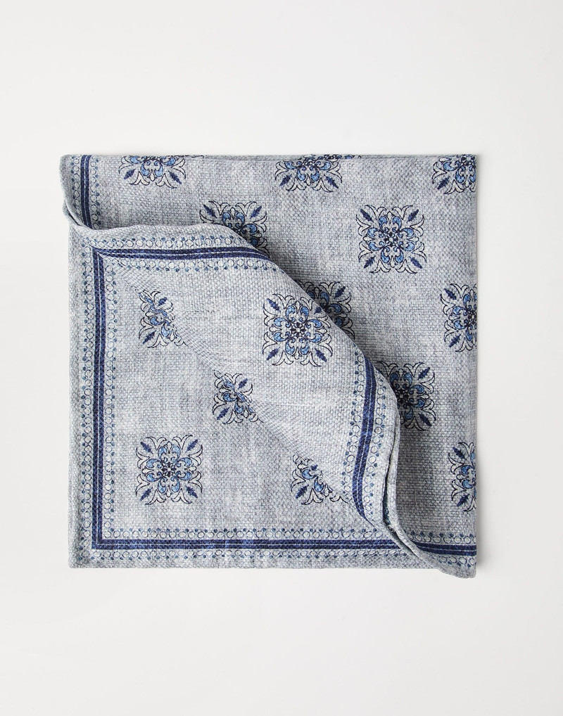 Double face linen and silk pocket square with floral design 1