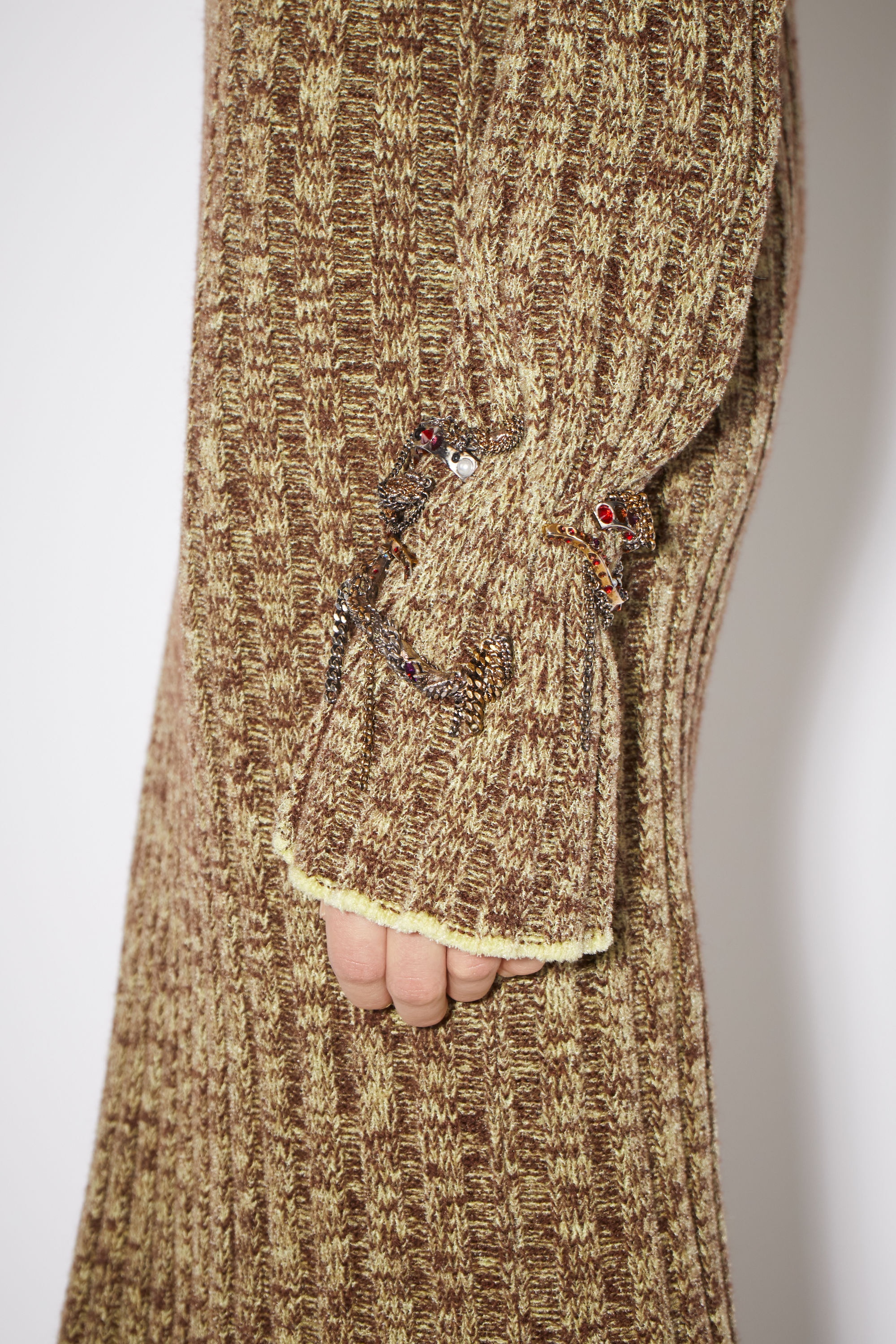 Polo ribbed knit dress - Coffee brown/pale yellow - 4