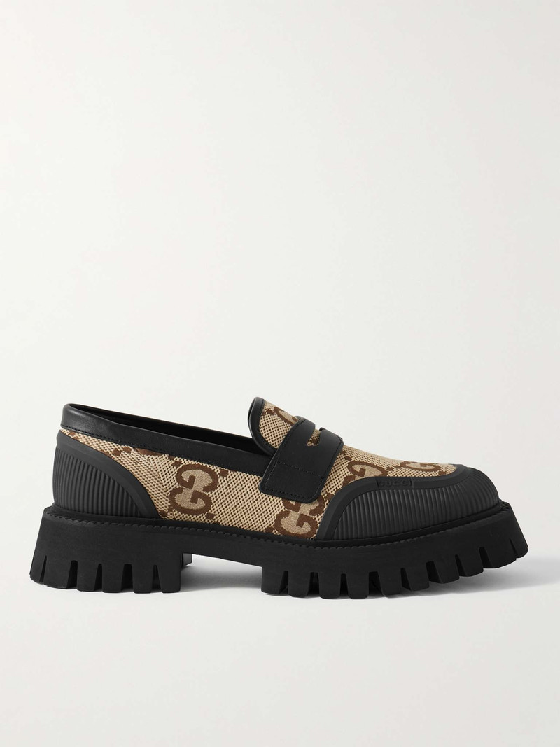 Rubber and Leather-Trimmed Monogrammed Canvas Penny Loafers - 1