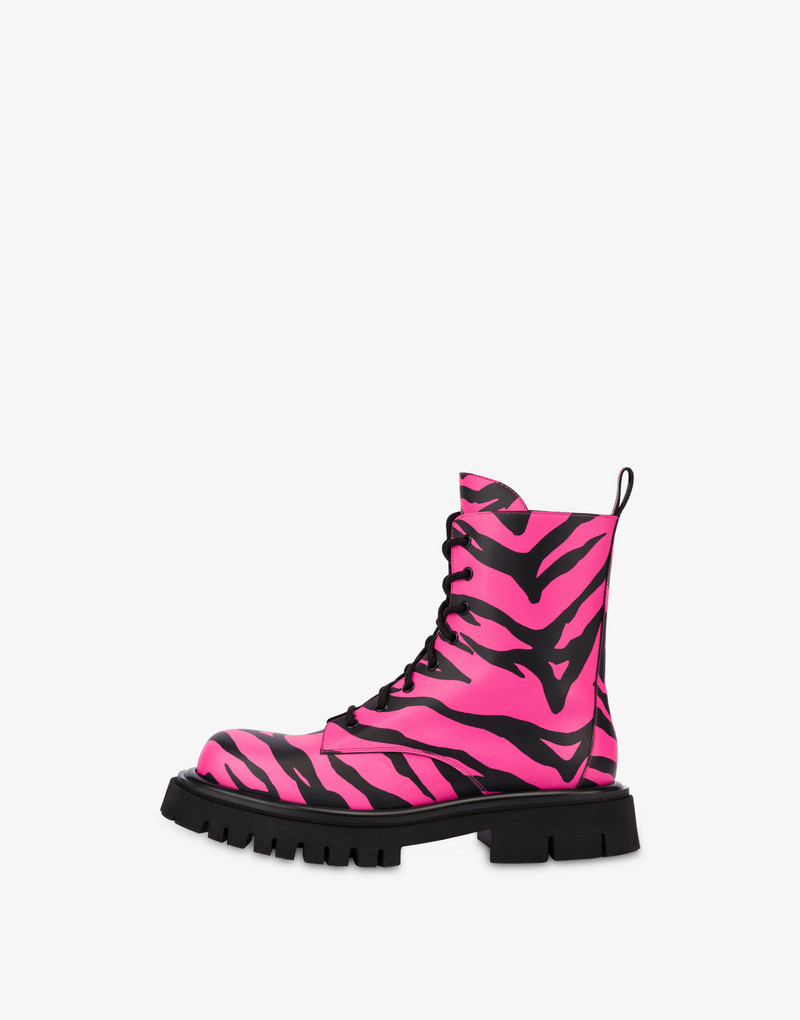 MOSCHINO X THE FLINTSTONES™ ZEBRA-PRINT COMBAT ANKLE BOOTS 2
