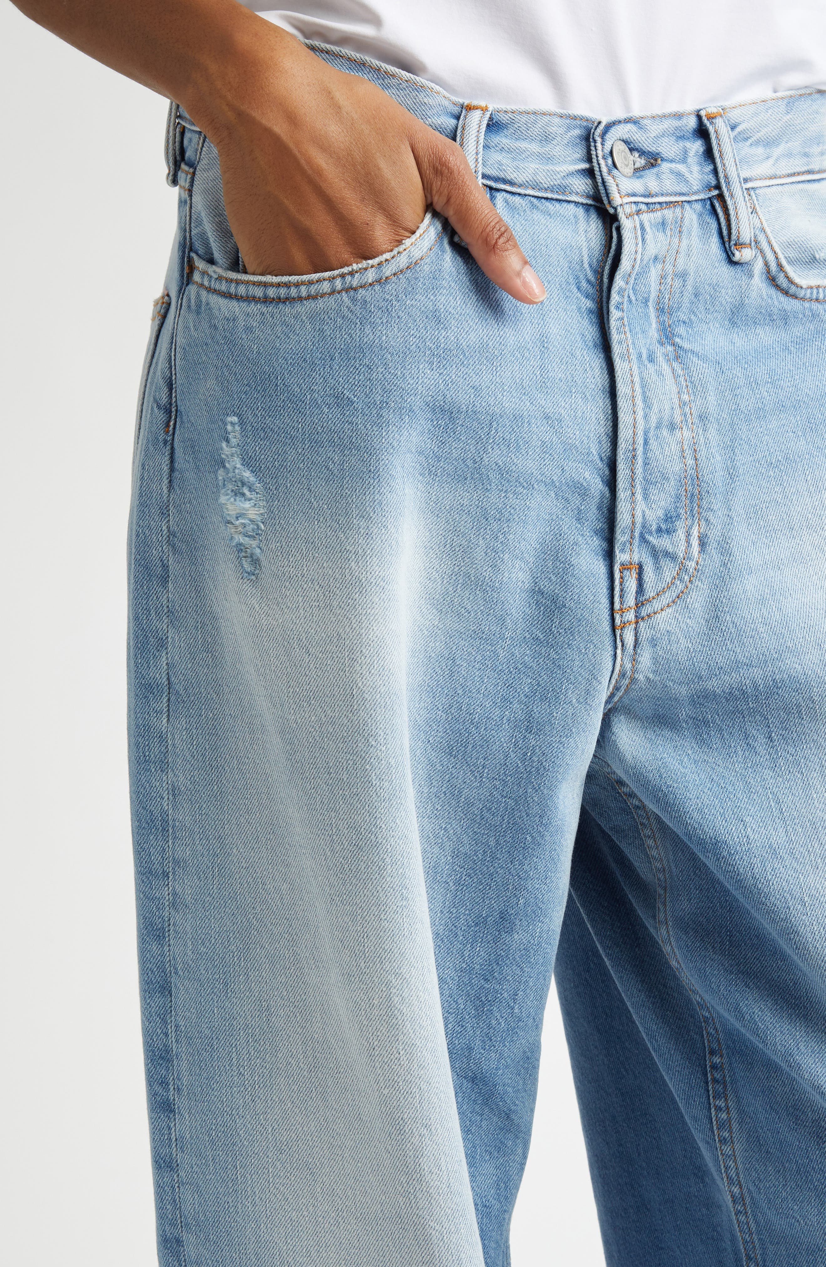 Acne Studios 1981 Distressed Baggy Fit Jeans in Light Blue 228 at Nordstrom - 5