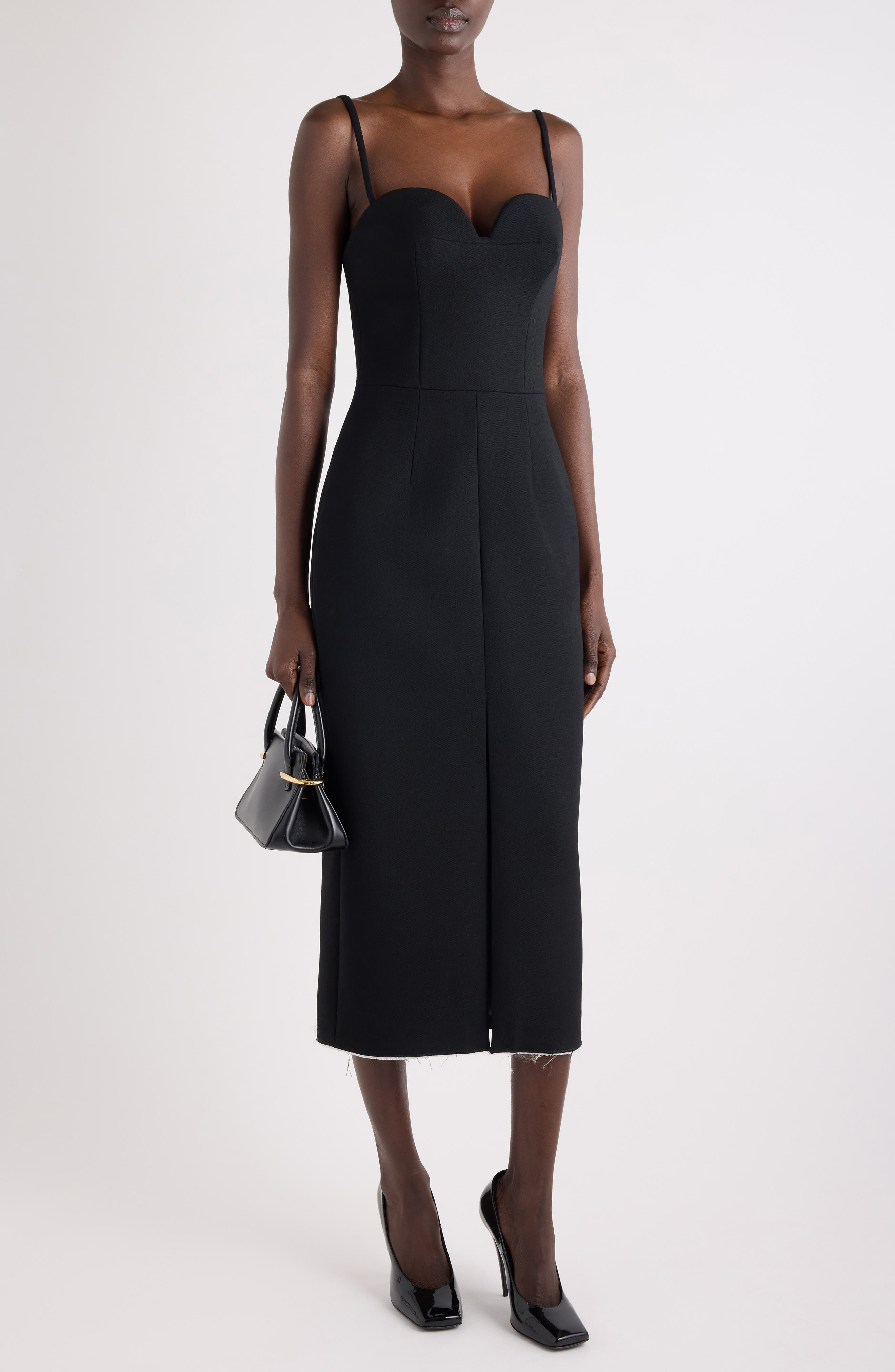 Givenchy Raw Edge Stretch Crepe Midi Dress in Black at Nordstrom - 2