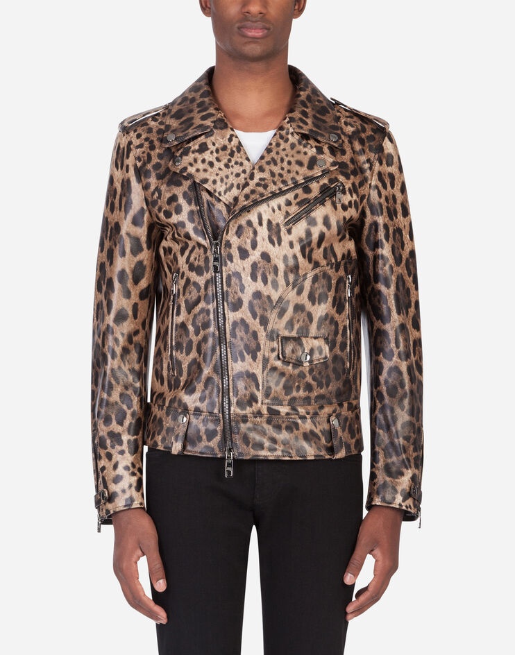 Lambskin leather jacket with leopard print - 1