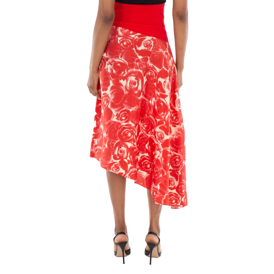 Burberry Rose-Print Asymmetric Silk Skirt - 6
