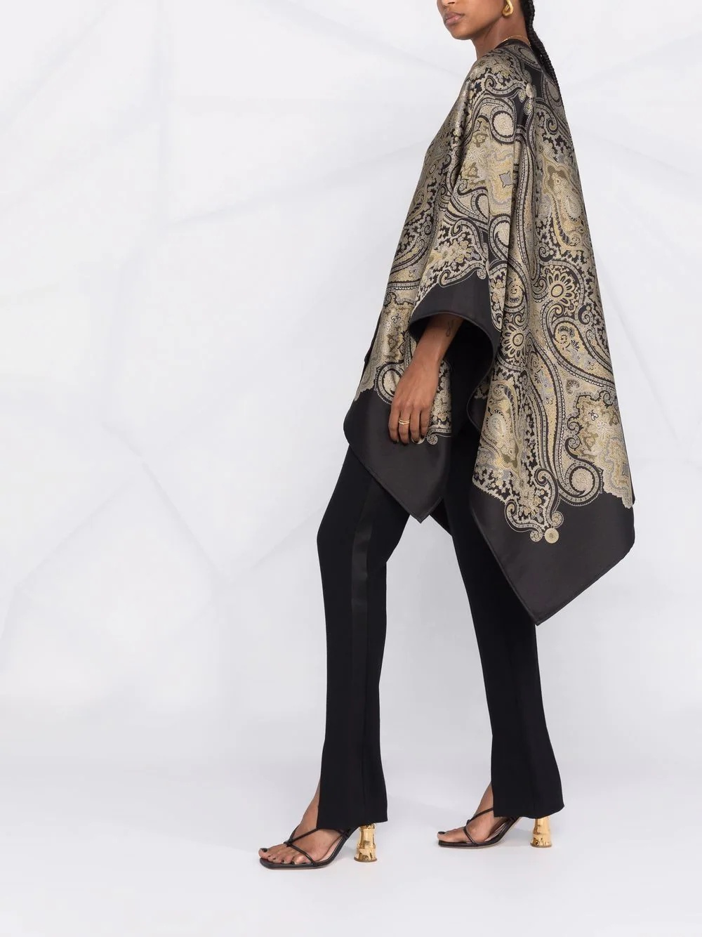 paisley-print draped poncho - 6