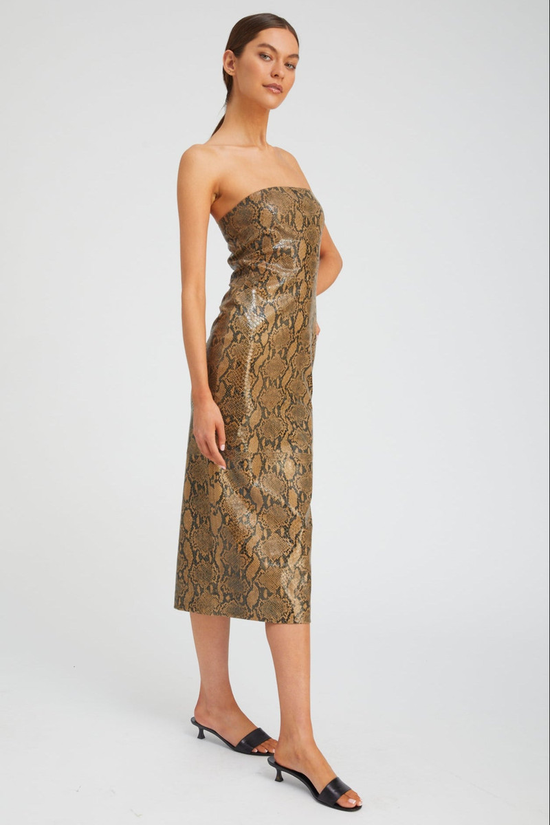 SPRWMN TAN PYTHON LEATHER TUBE DRESS outlook