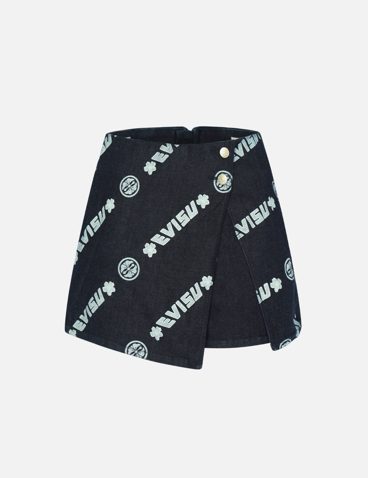 ALLOVER LOGO PRINT BLOCKING DENIM SKORT - 1