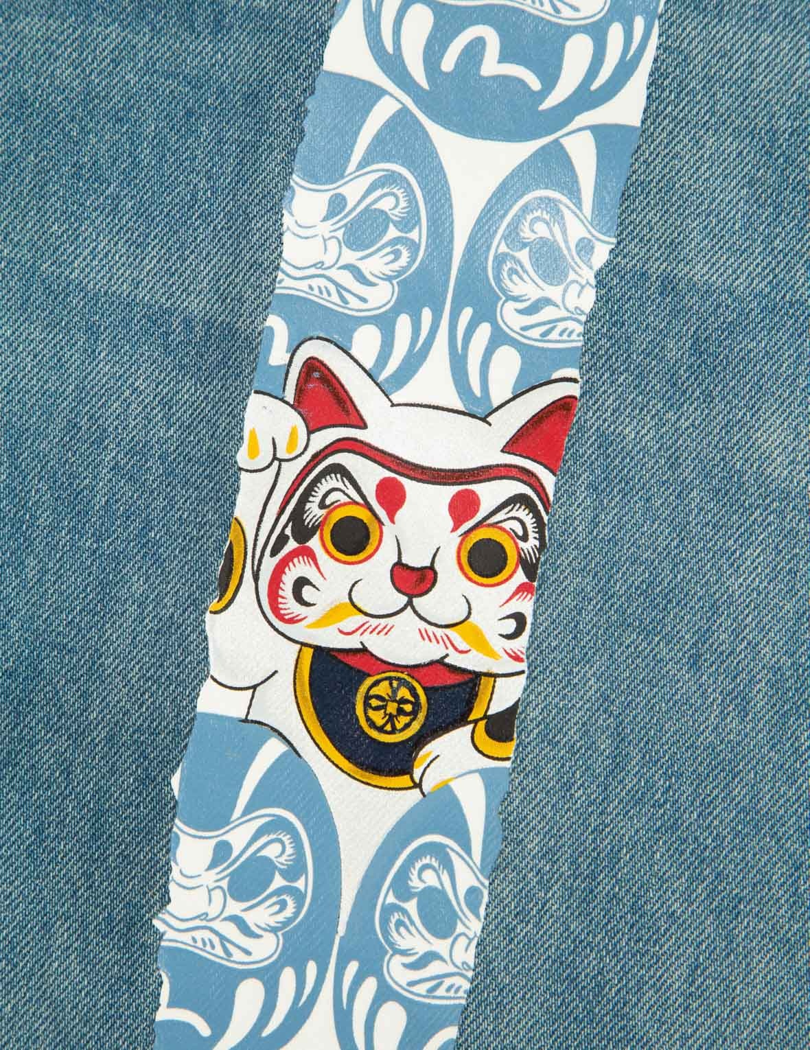 FORTUNE CAT AND DARUMA DAICOCK PRINT CROPPED FIT JEANS #2027 - 12