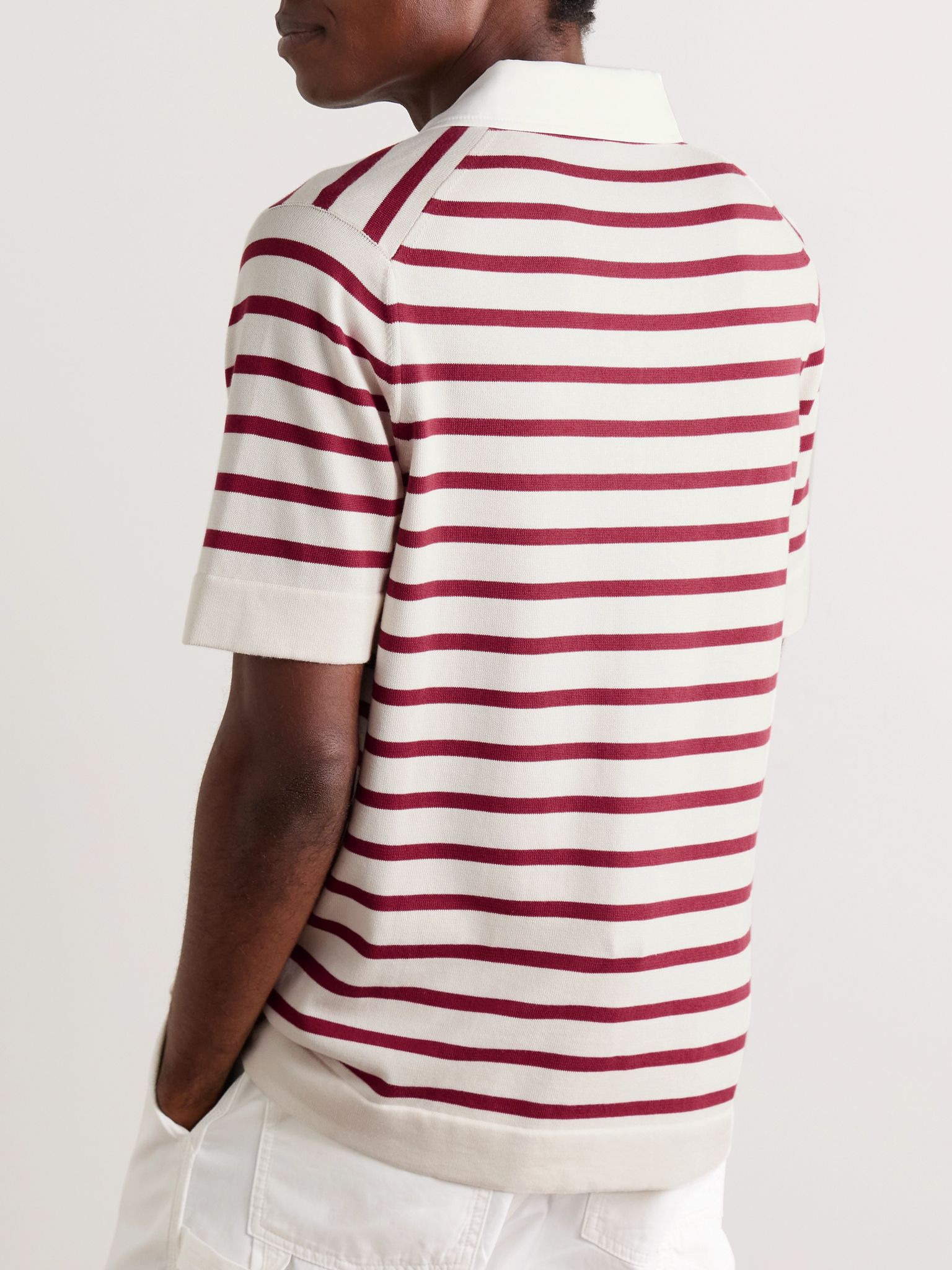 Striped Cotton Polo Shirt Red - 3