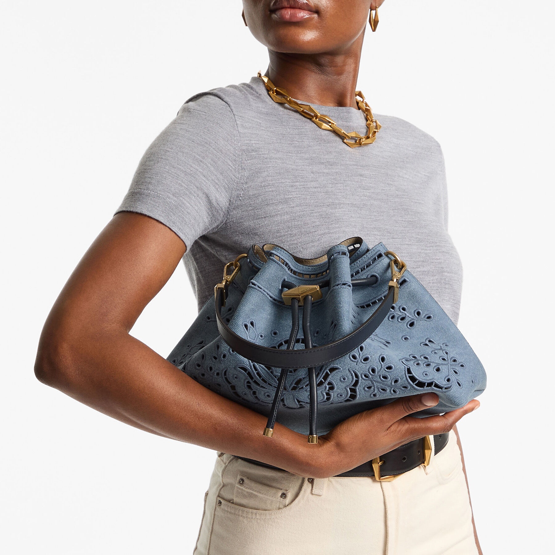 Cinch M
Denim Shoulder Bag With Sangallo Embroidery - 2