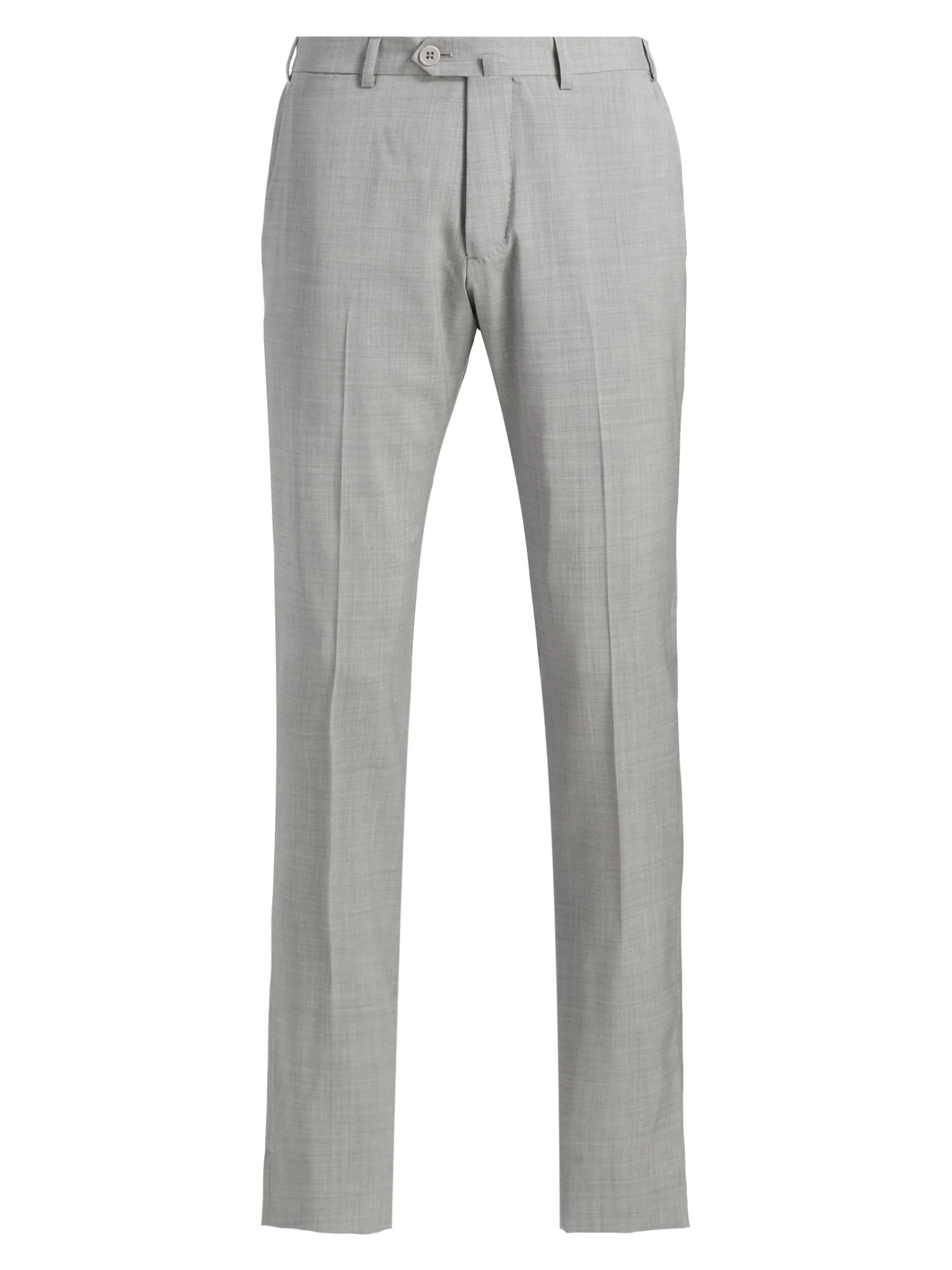 Men's Tropical Virgin Wool Flat-Front Trousers - Light Grey Melange - 1