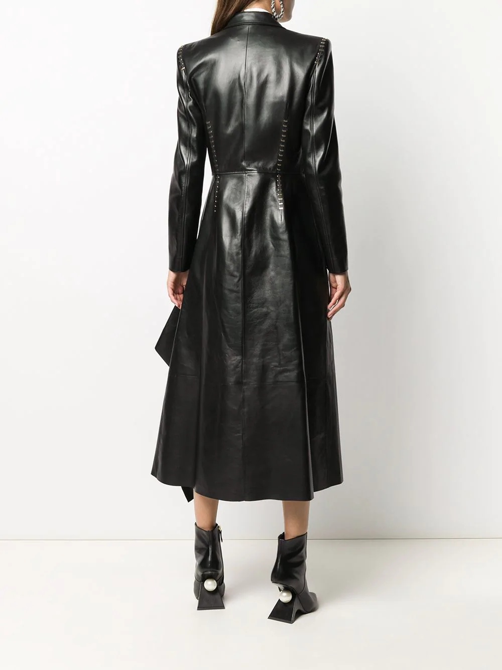 stapled leather coat - 4