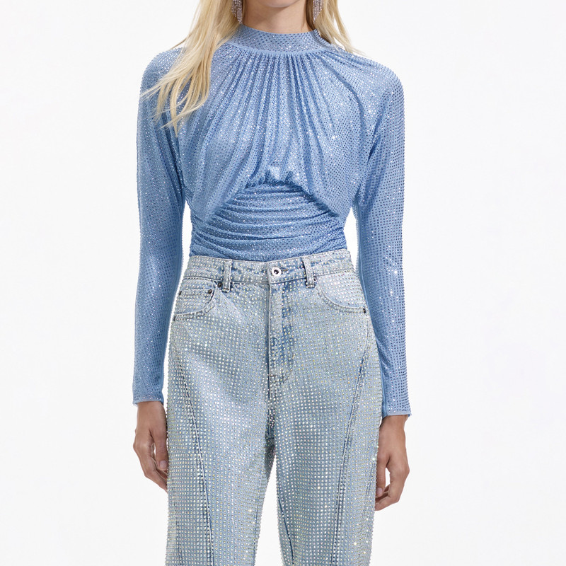 Light Blue Rhinestone Mesh Top 4